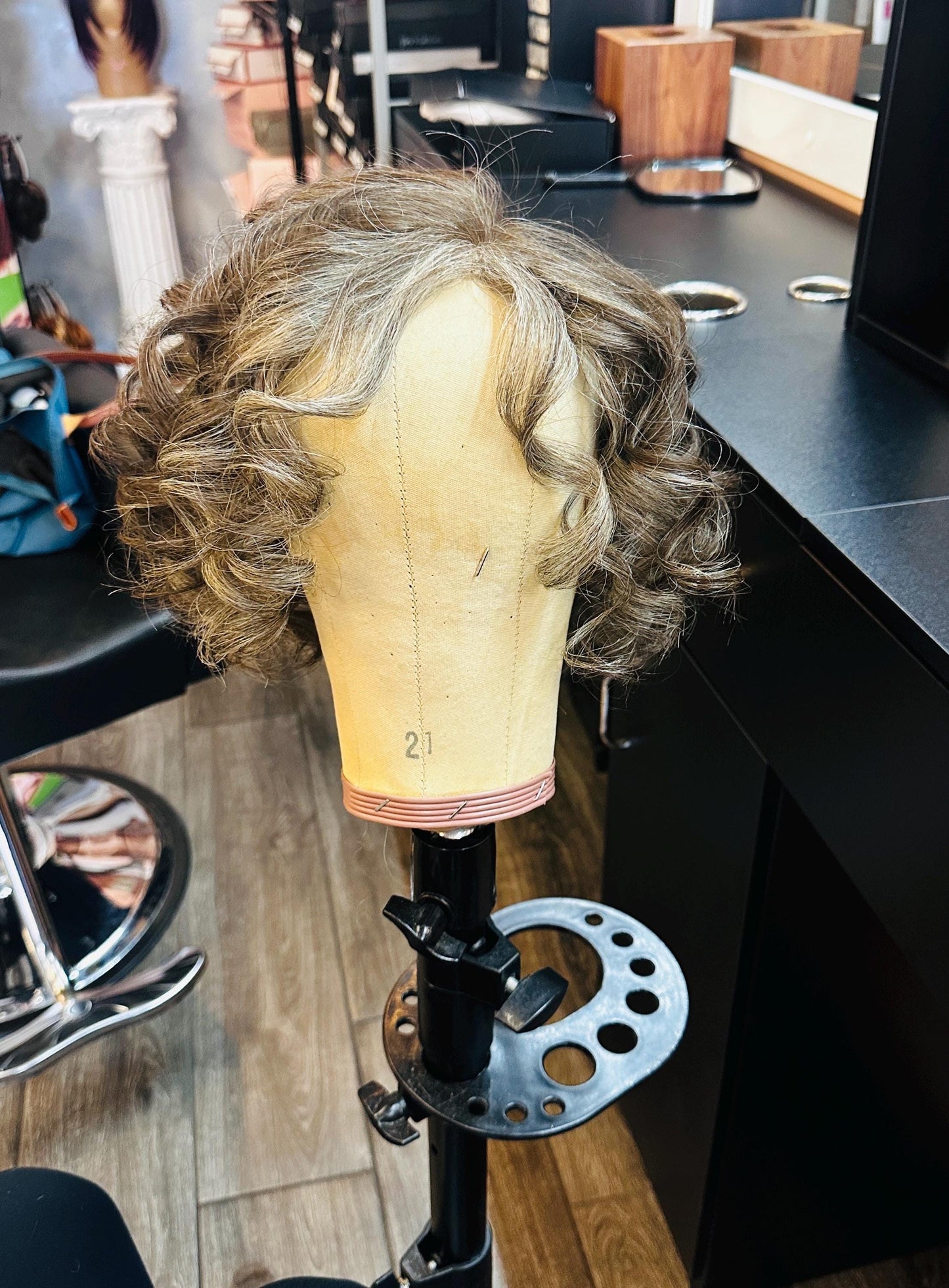 MARGOT 12” Custom-Made Russian, Ukranian or Slavic Hair Human Hair Topper perm curls | Salt and Pepper– closed lace Top 7x7 | Low density