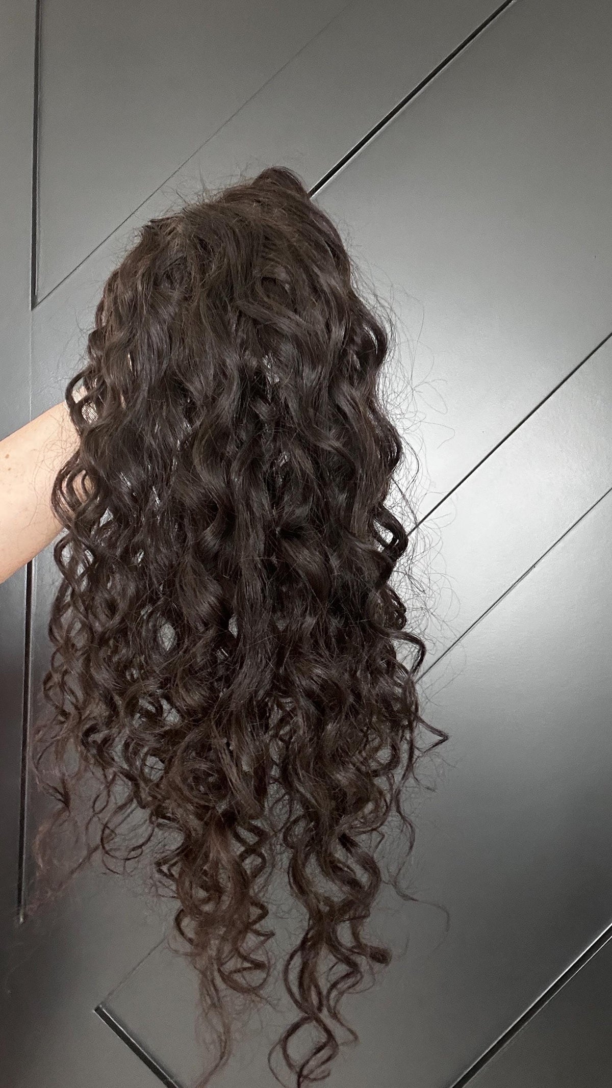 MAKA Human hair silk topper 5x6 20” long permed with 2C curls Natural Black