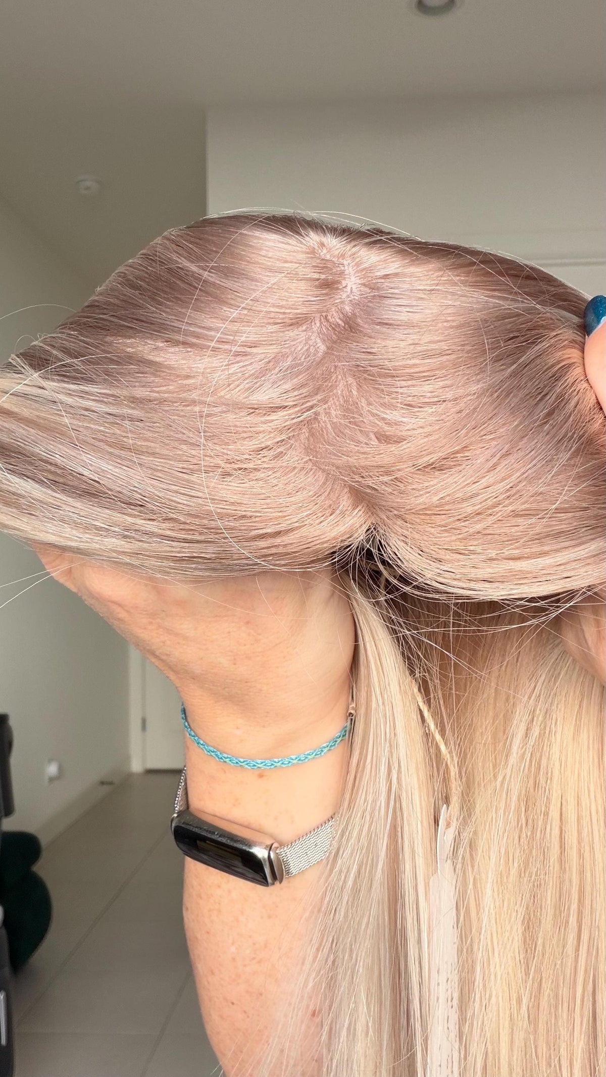 LIORA European Human Hair Topper | 8x8 Base | 4x4 Silk Top | 18” Length | Average Density | Scandinavian Ice Blonde