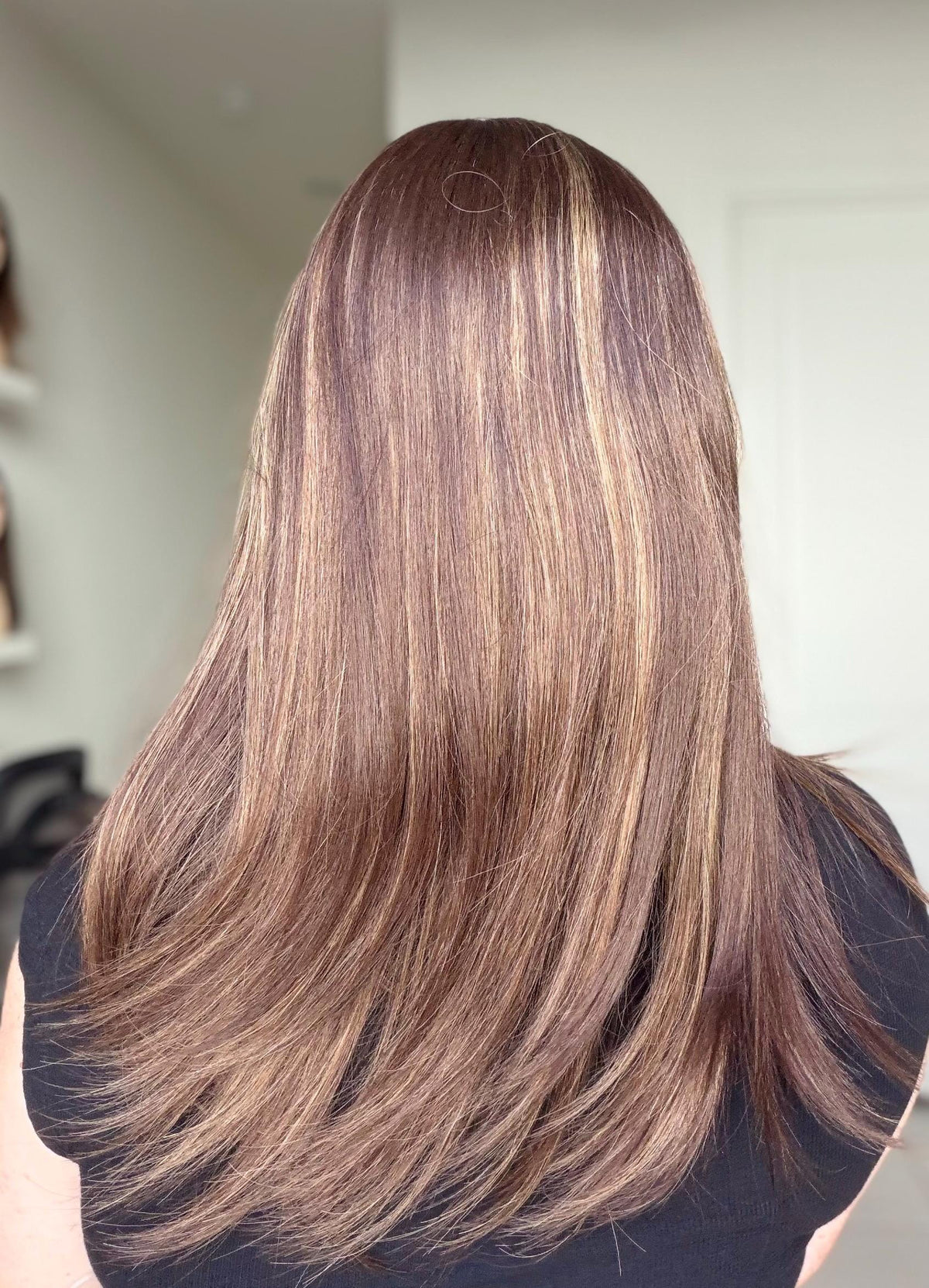 RENATA European Human Hair Topper | 8x8 Base | 4x4 Silk Top | 18” Length | Average Density | Warm brunette with blonde ribbons