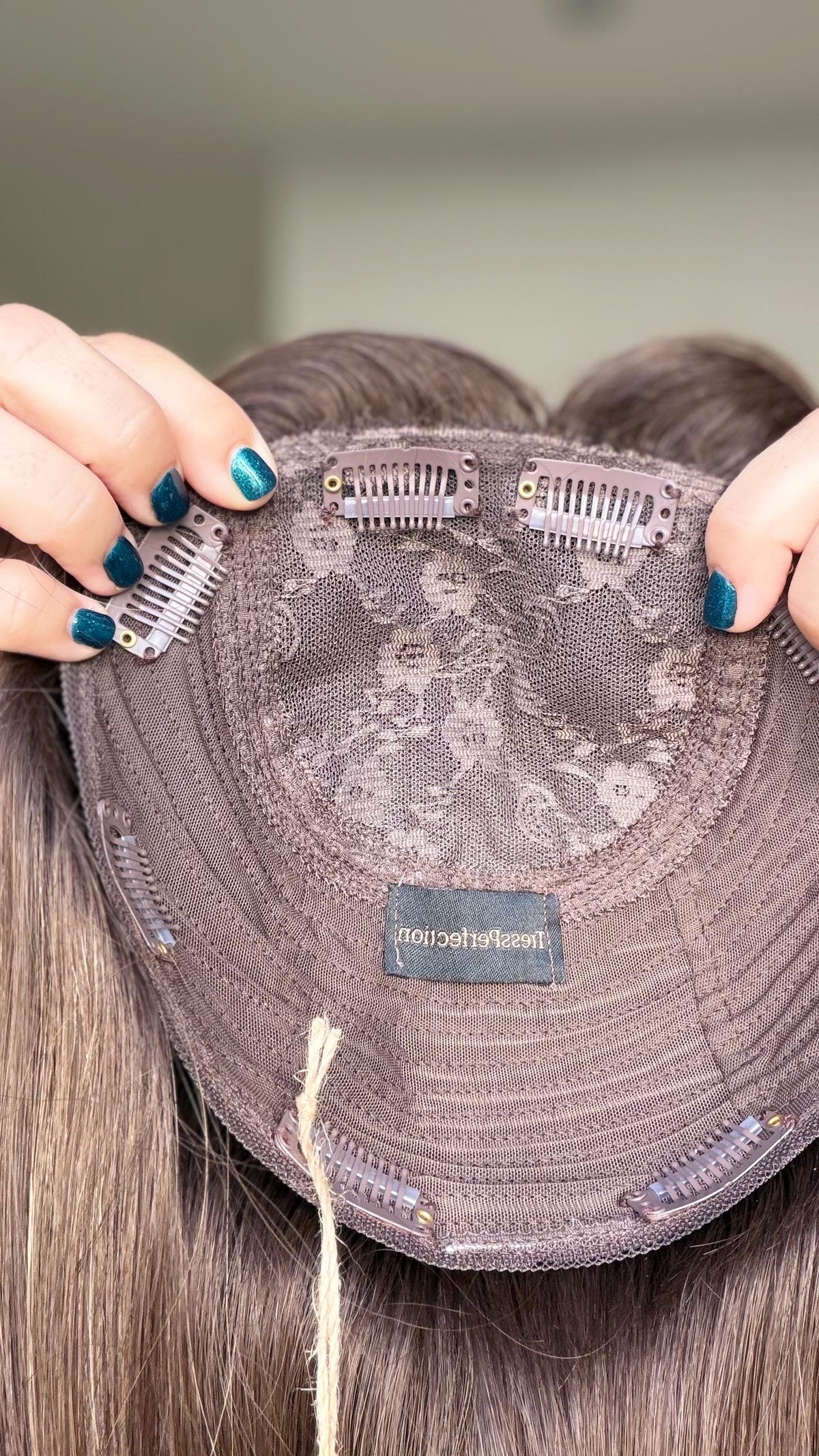 RENATA European Human Hair Topper | 8x8 Base | 4x4 Silk Top | 18” Length | Average Density | Warm brunette with blonde ribbons