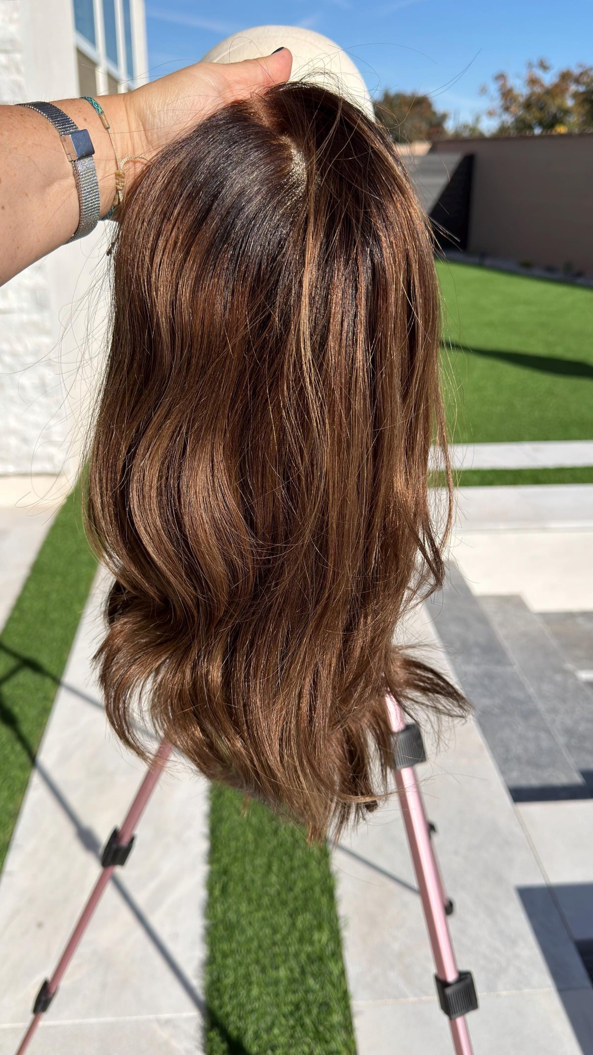 SOVEREIGN Layered Brazilian Virgin Human Hair Wig | Medium Density 5x5.5” Lace Top Wig | brown wig caramel balayage | 14”-26” Bleached Knot