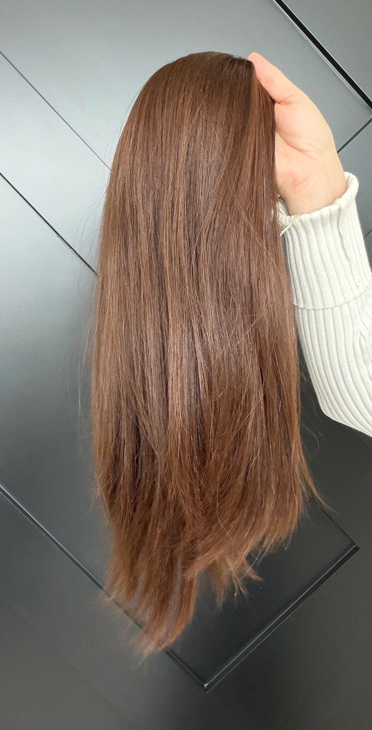 RENATA European Human Hair Topper | 8x8 Base | 4x4 Silk Top | 18” Length | Average Density | Warm brunette with blonde ribbons