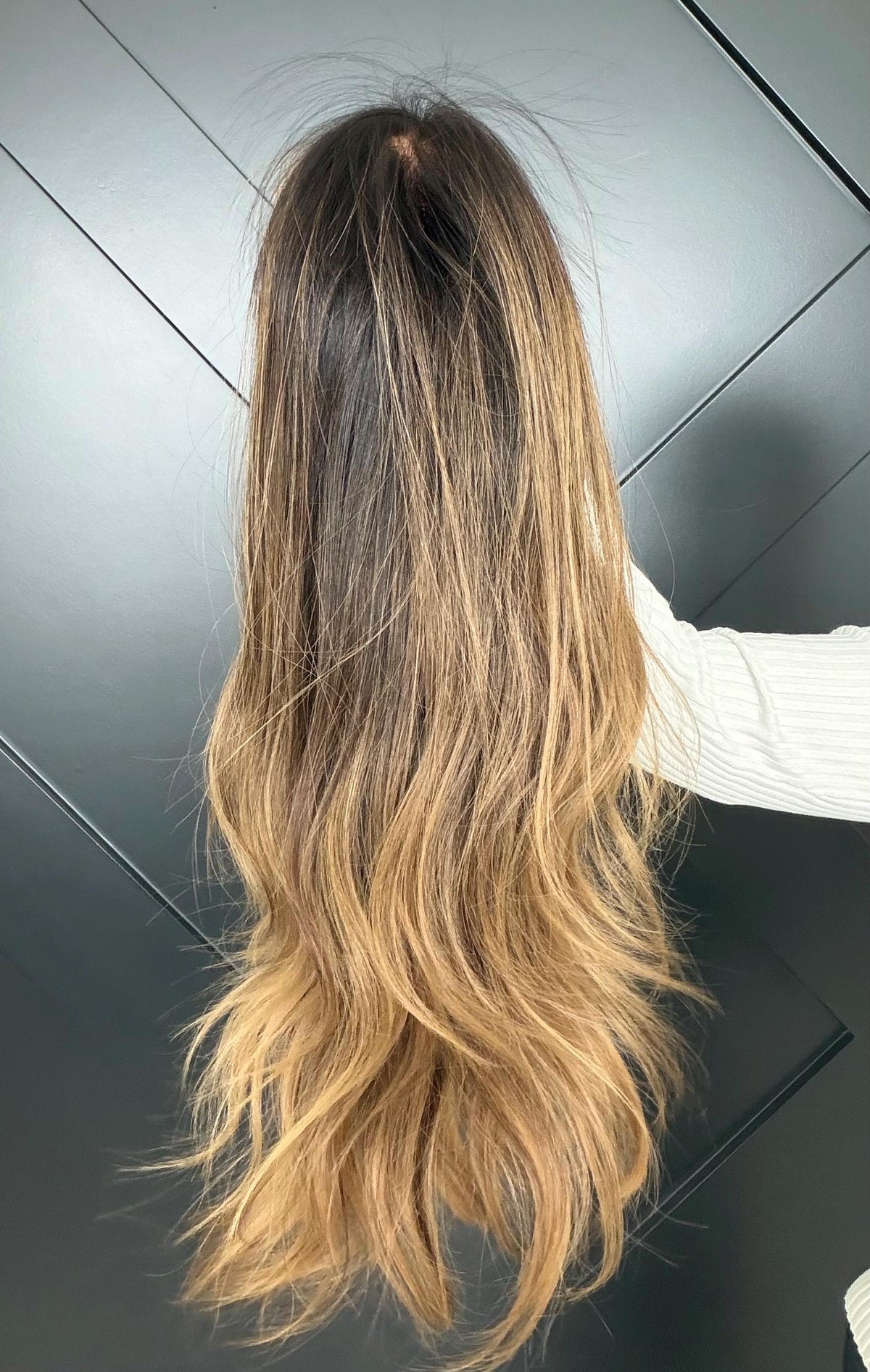 ARIA Layered Brazilian Virgin Human Hair Wig | Medium Density 13x6 Lace Front Wig | Soft Cool Bronde Vtabs | 18”-26” Bleached Knots