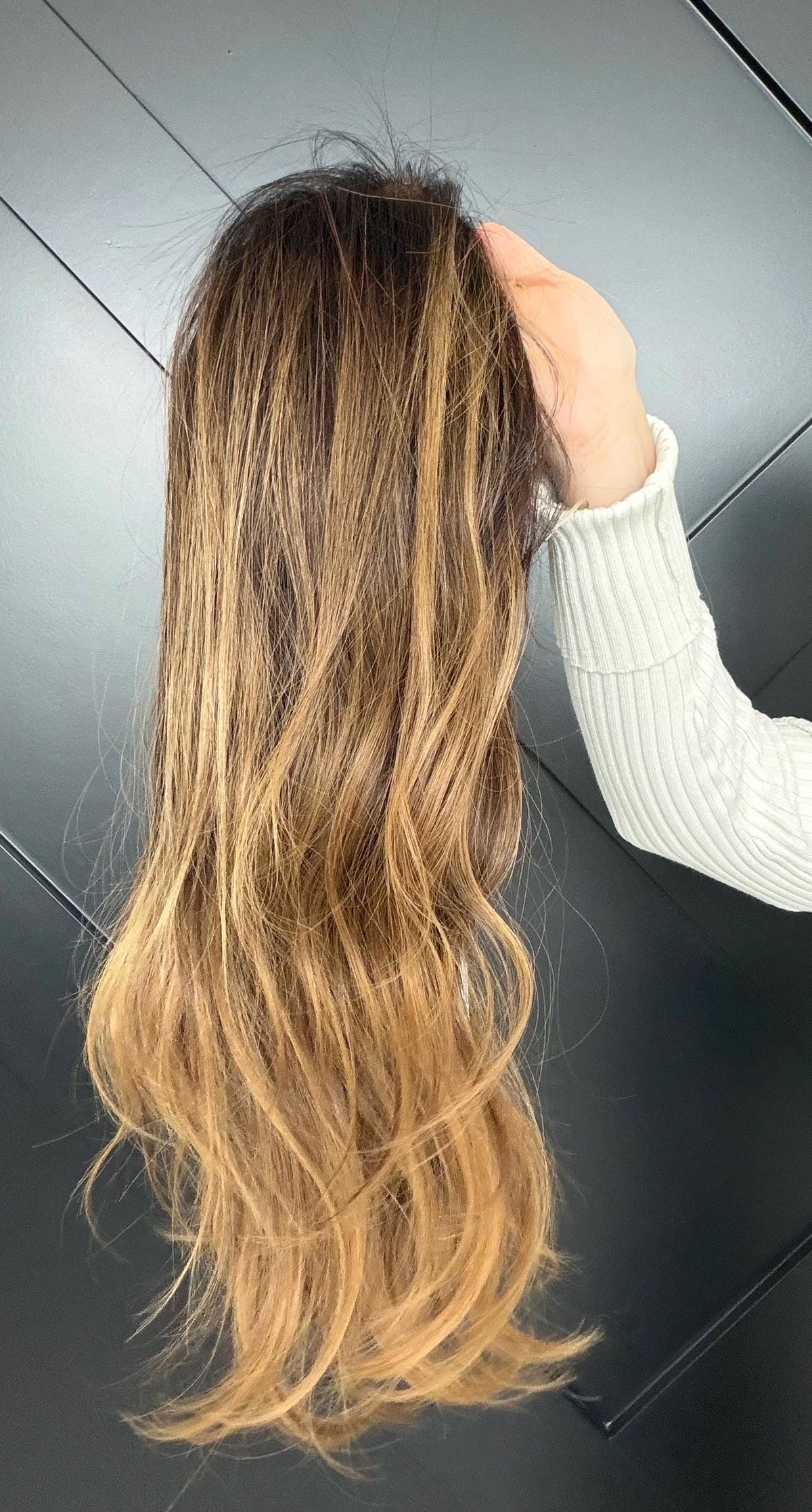 ARIA Layered Brazilian Virgin Human Hair Wig | Medium Density 13x6 Lace Front Wig | Soft Cool Bronde Vtabs | 18”-26” Bleached Knots