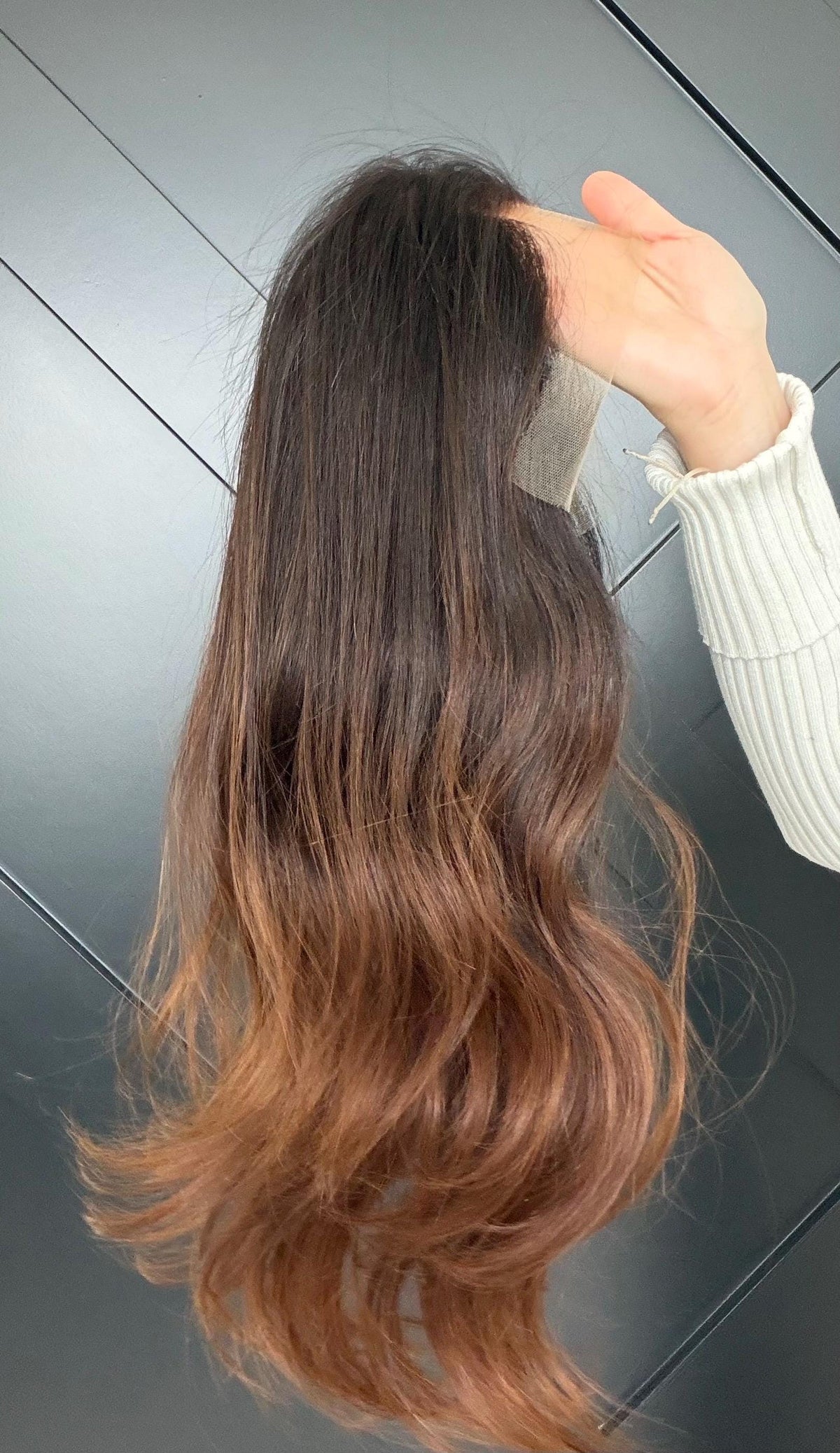 NERINA Layered Brazilian Virgin Human Hair Wig | Medium Density 13x6 Lace Front Wig | Rich Caramel Ombré Vtabs | 18”-26” Bleached Knots