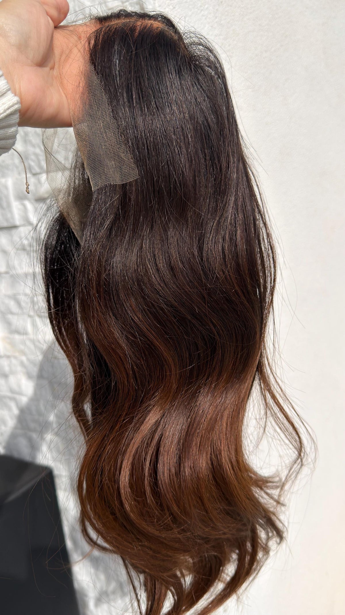 NERINA Layered Brazilian Virgin Human Hair Wig | Medium Density 13x6 Lace Front Wig | Rich Caramel Ombré Vtabs | 18”-26” Bleached Knots