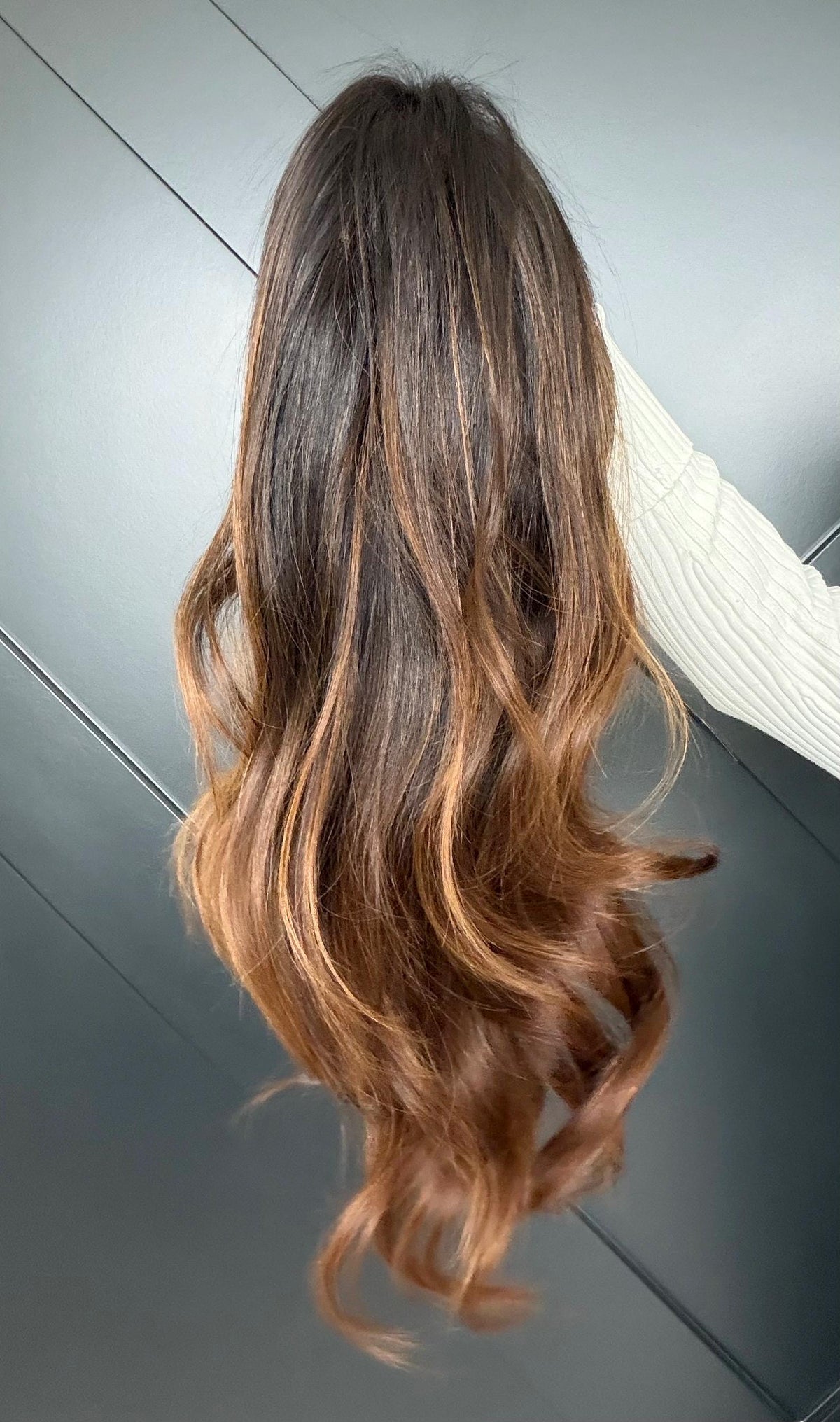 MONET Layered Brazilian Virgin Human Hair Wig | Medium Density 13x6 Lace Front Wig | Dark Brown Auburn Ombre Vtabs | 18”-26” Bleached Knots