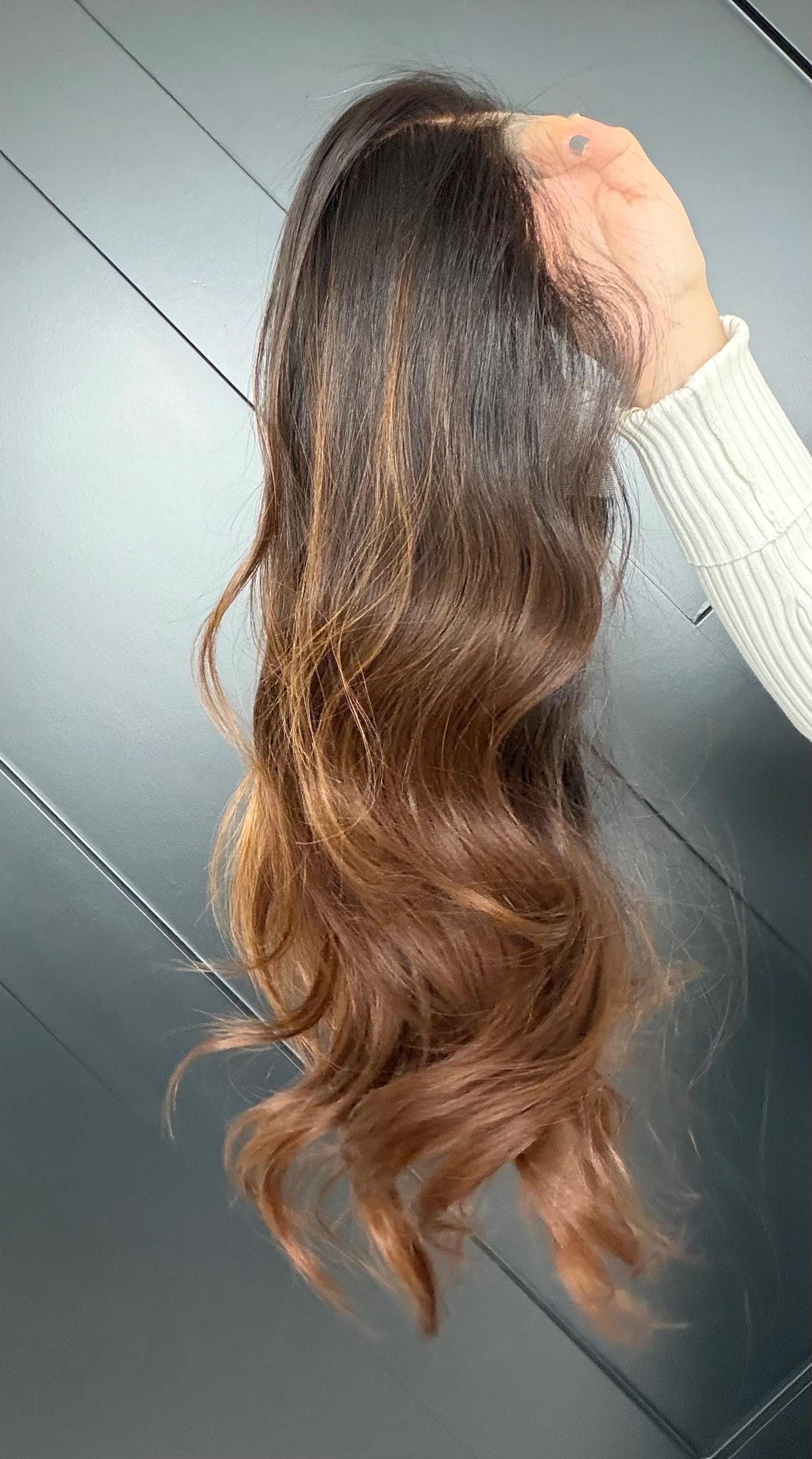 MONET Layered Brazilian Virgin Human Hair Wig | Medium Density 13x6 Lace Front Wig | Dark Brown Auburn Ombre Vtabs | 18”-26” Bleached Knots