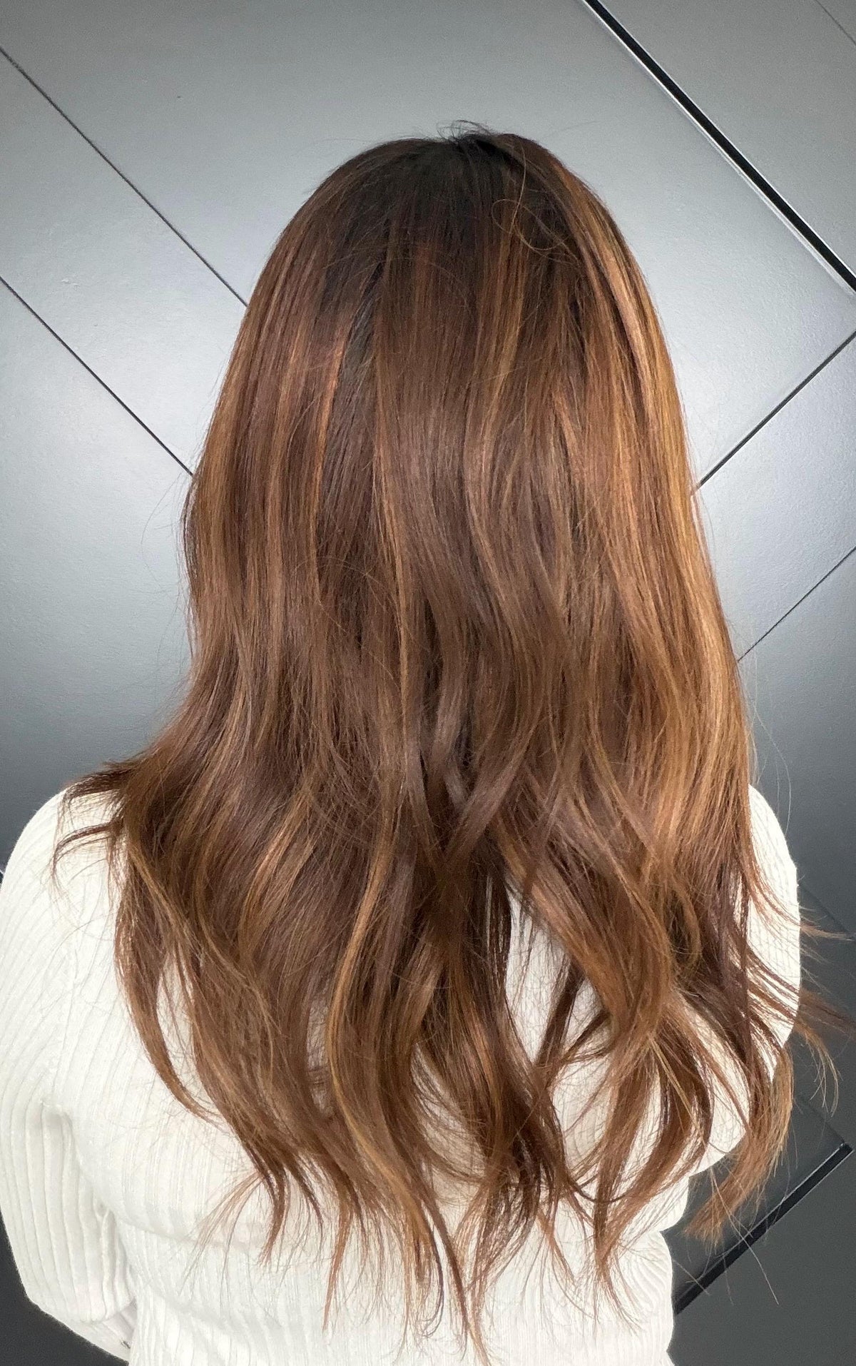 CAMILLE Layered Brazilian Virgin Human Hair Wig | Medium Density 13x6 Lace Front Wig | Natural Brunette with Warm Highlights Vtabs | 18”-26