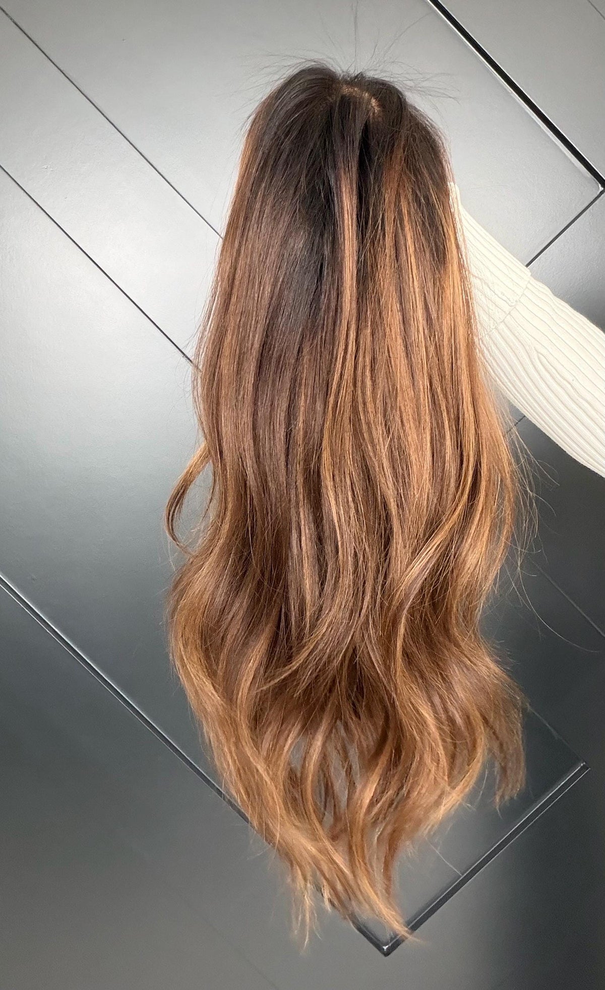 CAMILLE Layered Brazilian Virgin Human Hair Wig | Medium Density 13x6 Lace Front Wig | Natural Brunette with Warm Highlights Vtabs | 18”-26