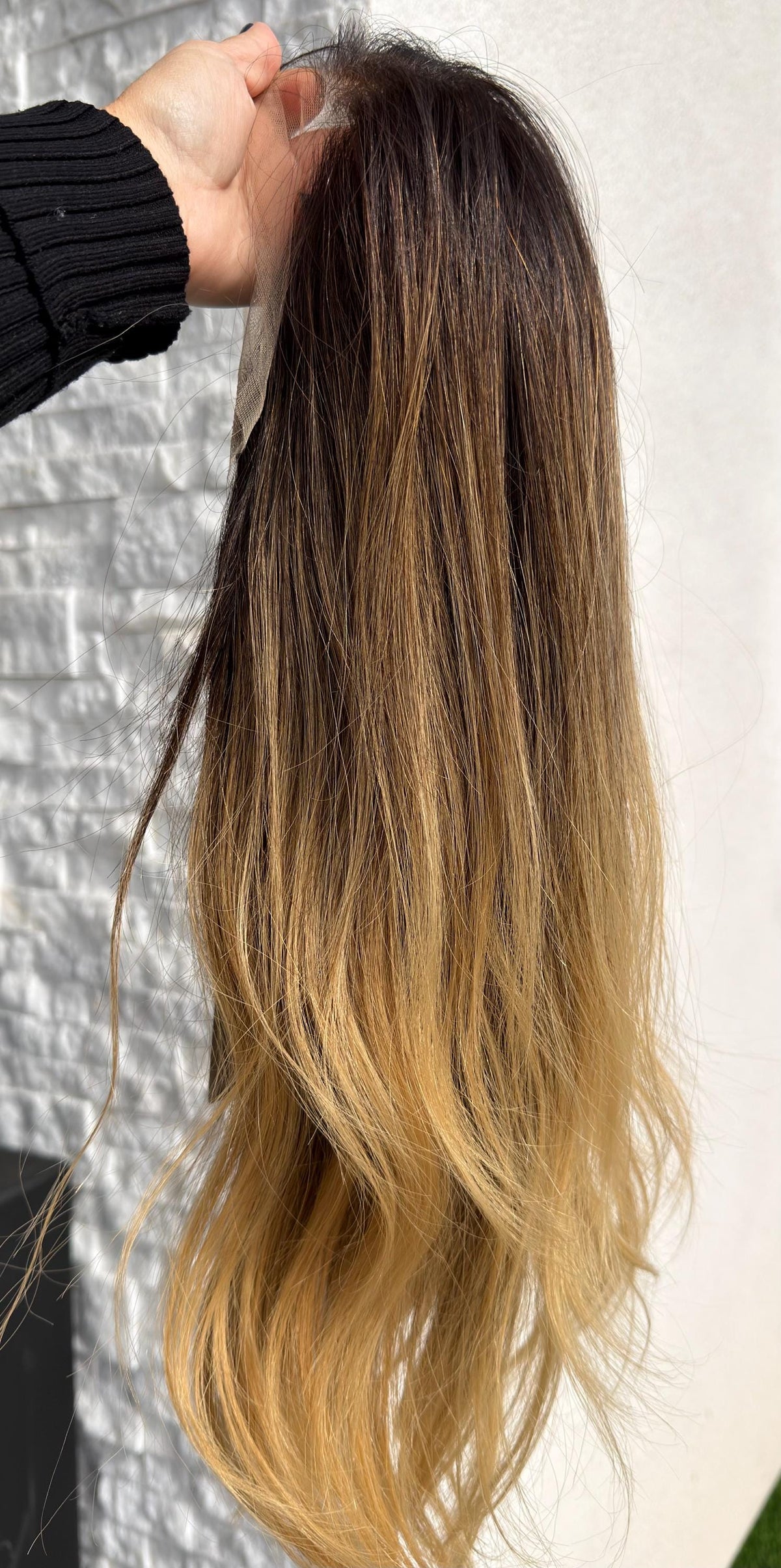 ELARA Layered Brazilian Virgin Human Hair Wig | Medium Density 13x6 Lace Front Wig | dark brown w/blonde balayage | 18”-26” Bleached Knots