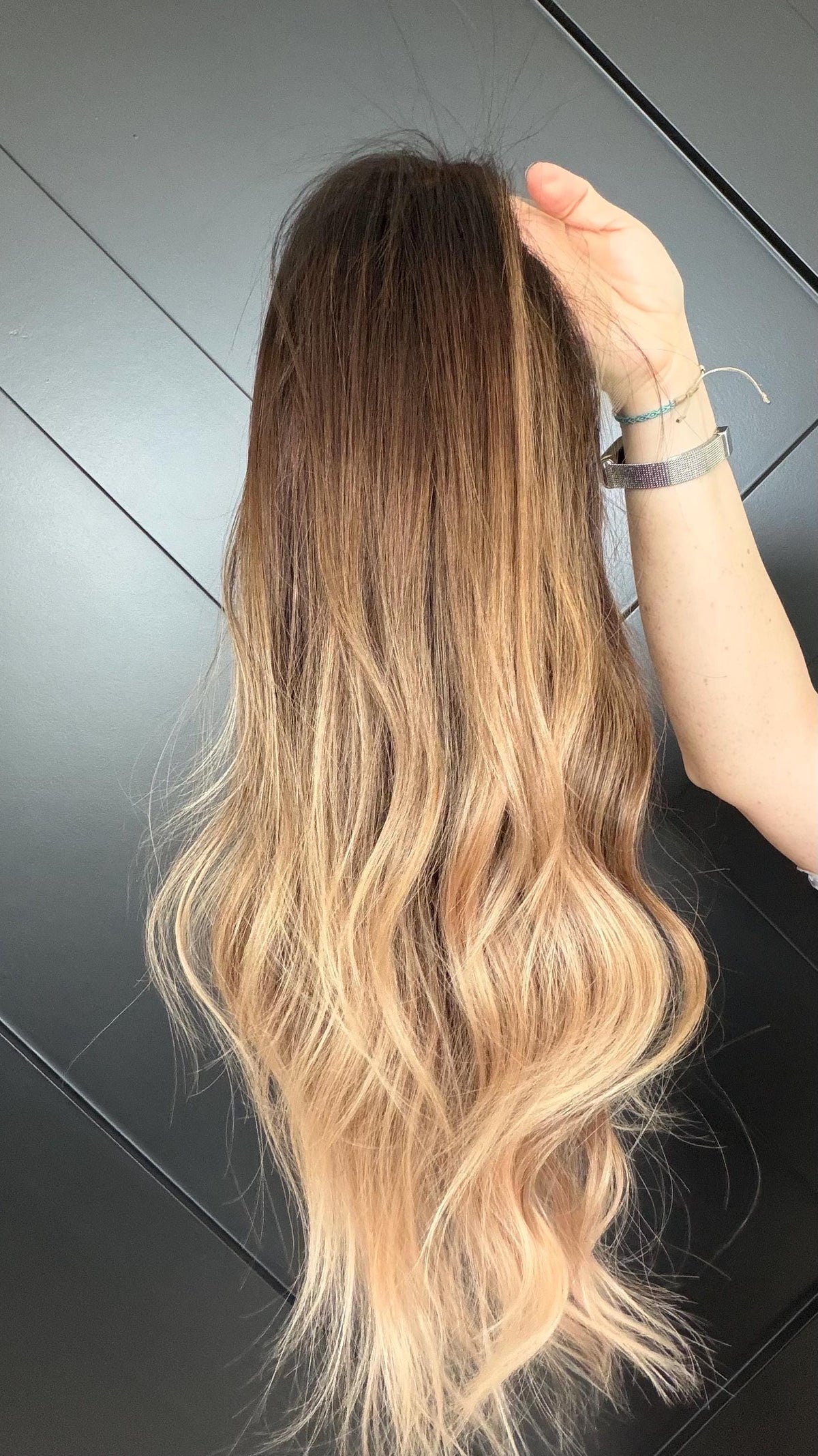 VEDA Layered Brazilian Virgin Human Hair Wig | Medium Density 13x6 Lace Front Wig | Warm blonde balayage Vtabs | 18”-26” Bleached Knots
