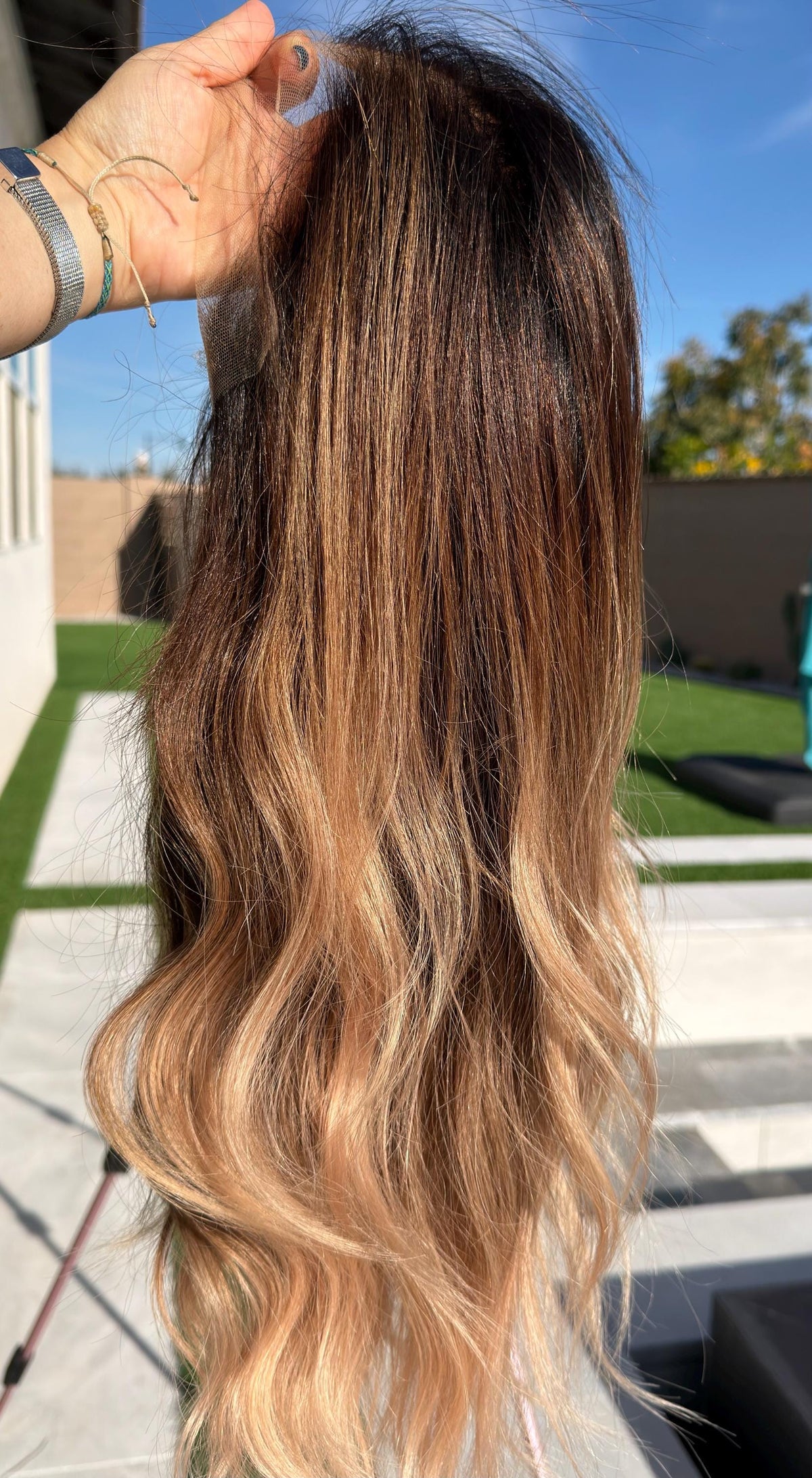 VEDA Layered Brazilian Virgin Human Hair Wig | Medium Density 13x6 Lace Front Wig | Warm blonde balayage Vtabs | 18”-26” Bleached Knots