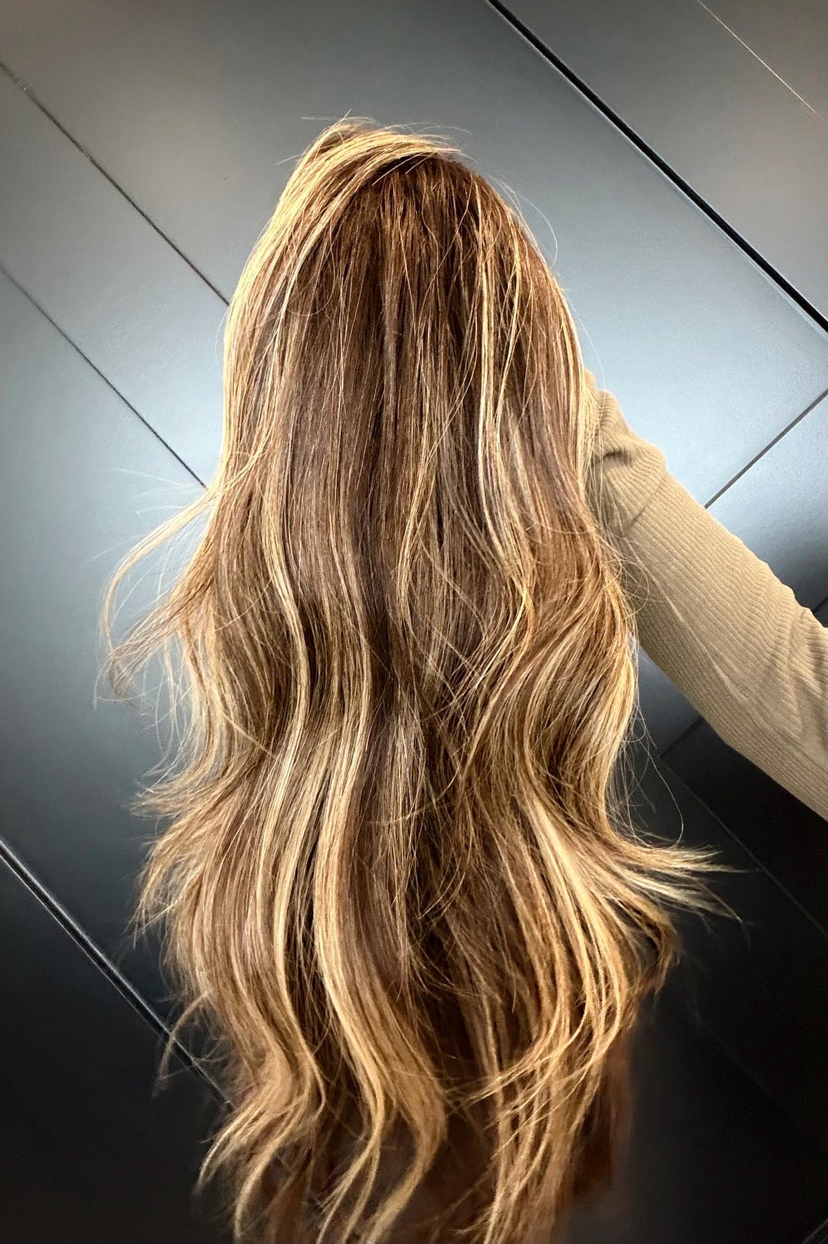 JANA Layered Brazilian Virgin Human Hair Wig | Medium Density 5x5.5” Lace Top Wig | Warm bronde balayage | 18”-26” Bleached Knot