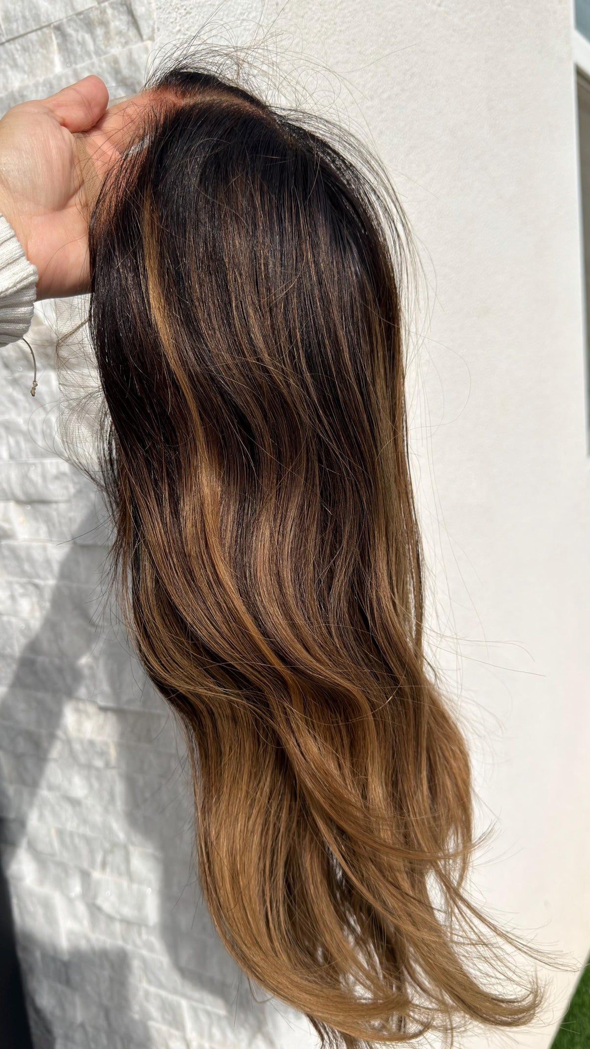 ARIA Layered Brazilian Virgin Human Hair Wig | Medium Density 13x6 Lace Front Wig | Soft Cool Bronde Vtabs | 18”-26” Bleached Knots
