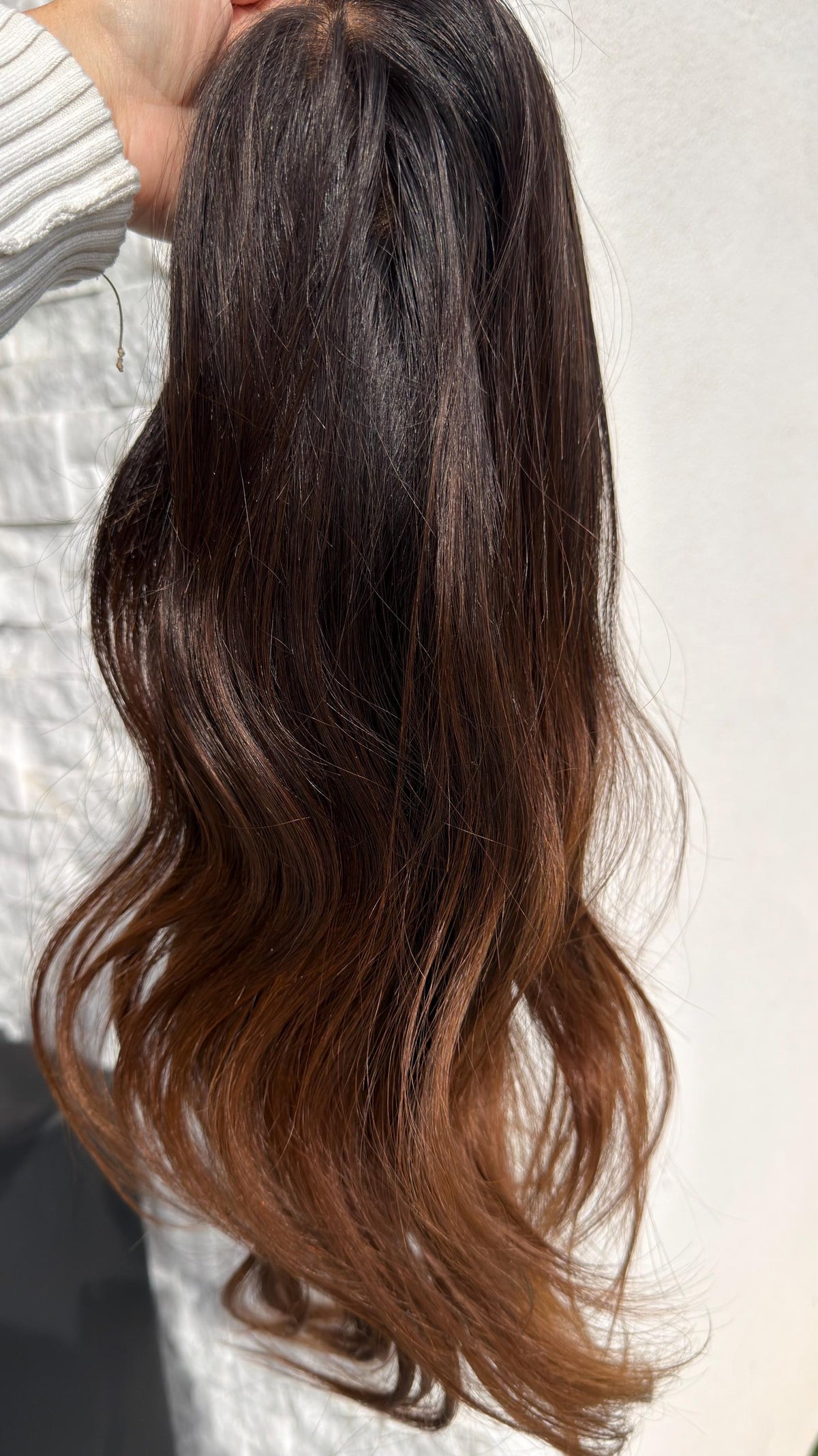 NERINA Layered Brazilian Virgin Human Hair Wig | Medium Density 13x6 Lace Front Wig | Rich Caramel Ombré Vtabs | 18”-26” Bleached Knots