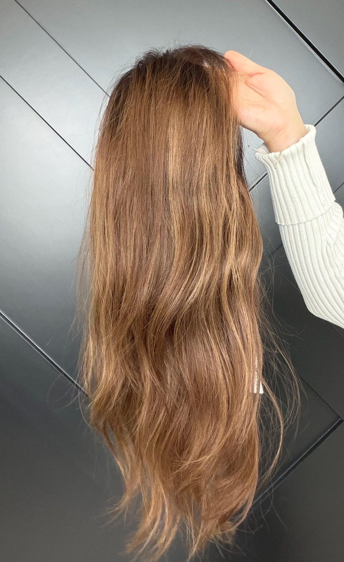 SELENE Layered Brazilian Virgin Human Hair Wig | Medium Density 13x6 Lace Front Wig | Warm cocoa brown Vtabs | 18”-26” Bleached Knots