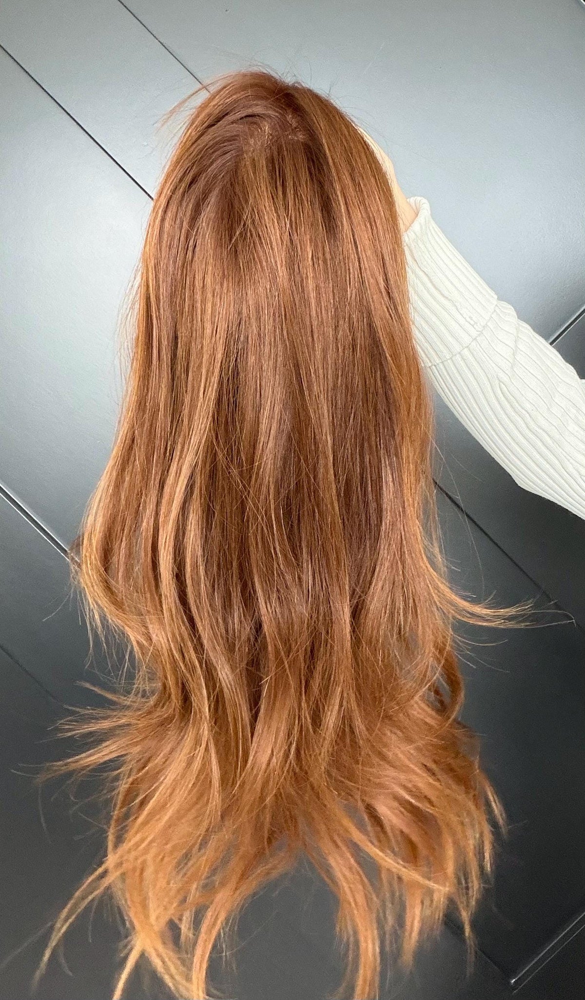 VALETTA Layered Brazilian Virgin Human Hair Wig | Medium Density 13x6 Lace Front Wig | Warm Copper Brown Vtabs | 18”-26” Bleached Knots