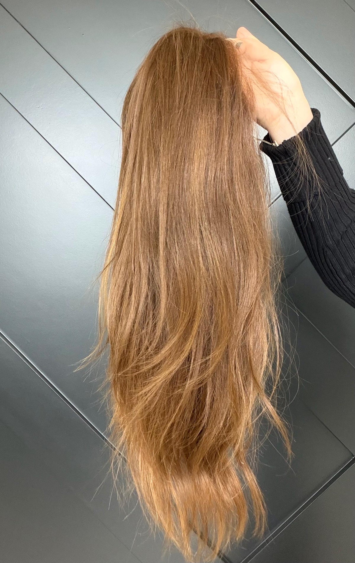 SURI Layered Brazilian Virgin Human Hair Wig | Medium Density 13x6 Lace Front Wig | Honey Brown Blend Vtabs | 18”-26” Bleached Knots