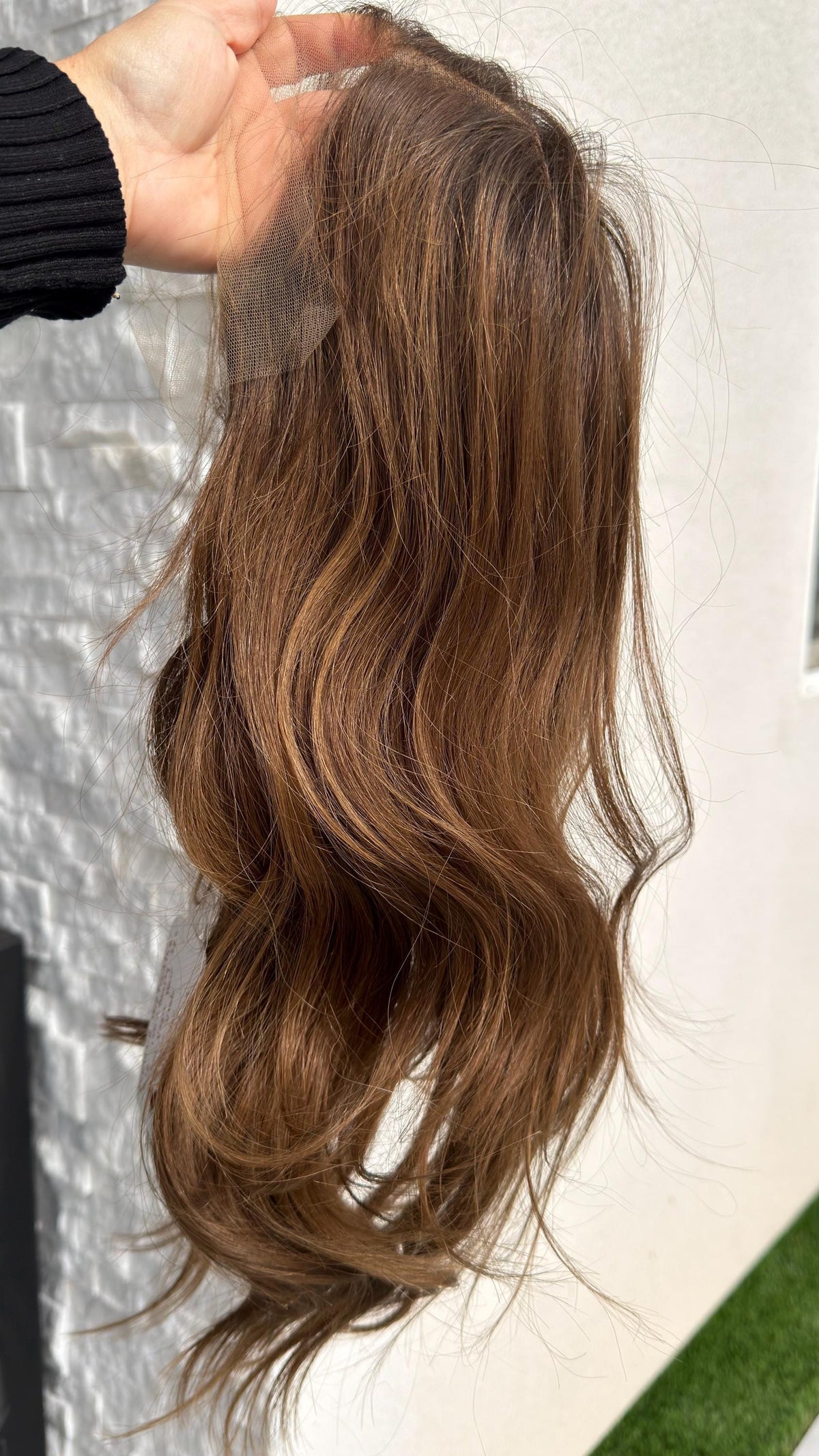 AVELINE Layered Brazilian Virgin Human Hair Wig | Medium Density 13x6 Lace Front Wig Vtabs | 18”-26” Bleached Knots Light Cocoa with Honey