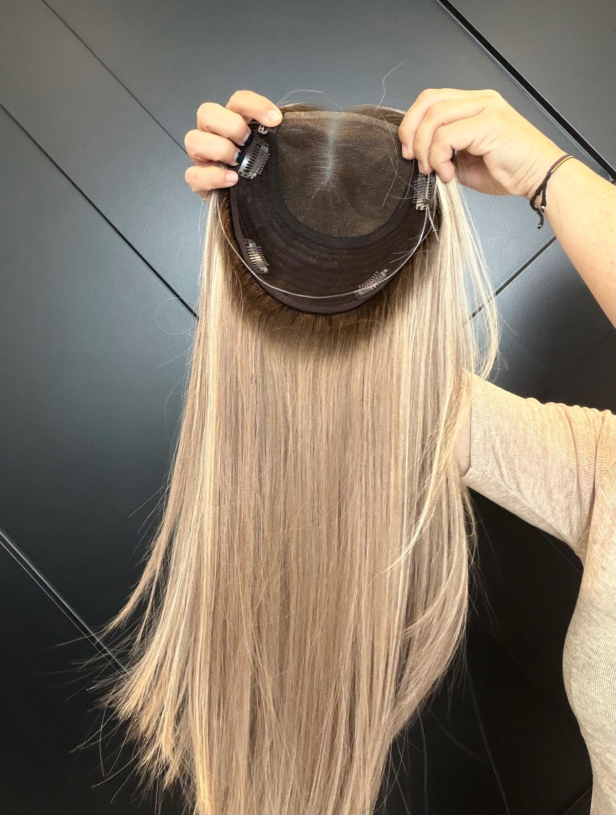 BAILEY Slavic Human Hair Topper 12”-14"-16" | 6.5”x7” Closed Lace with Halo| Low Density | Medium Bronde with Golden Highlights