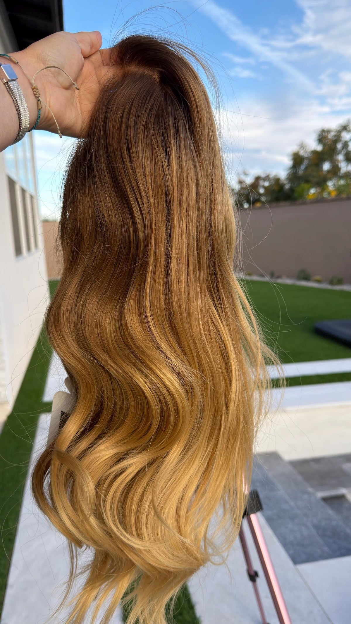 CLEO Layered Brazilian Virgin Human Hair Wig | Medium Density 13x6 Lace Front Wig | Soft Golden Blonde Vtabs | 18”-26” Bleached Knots