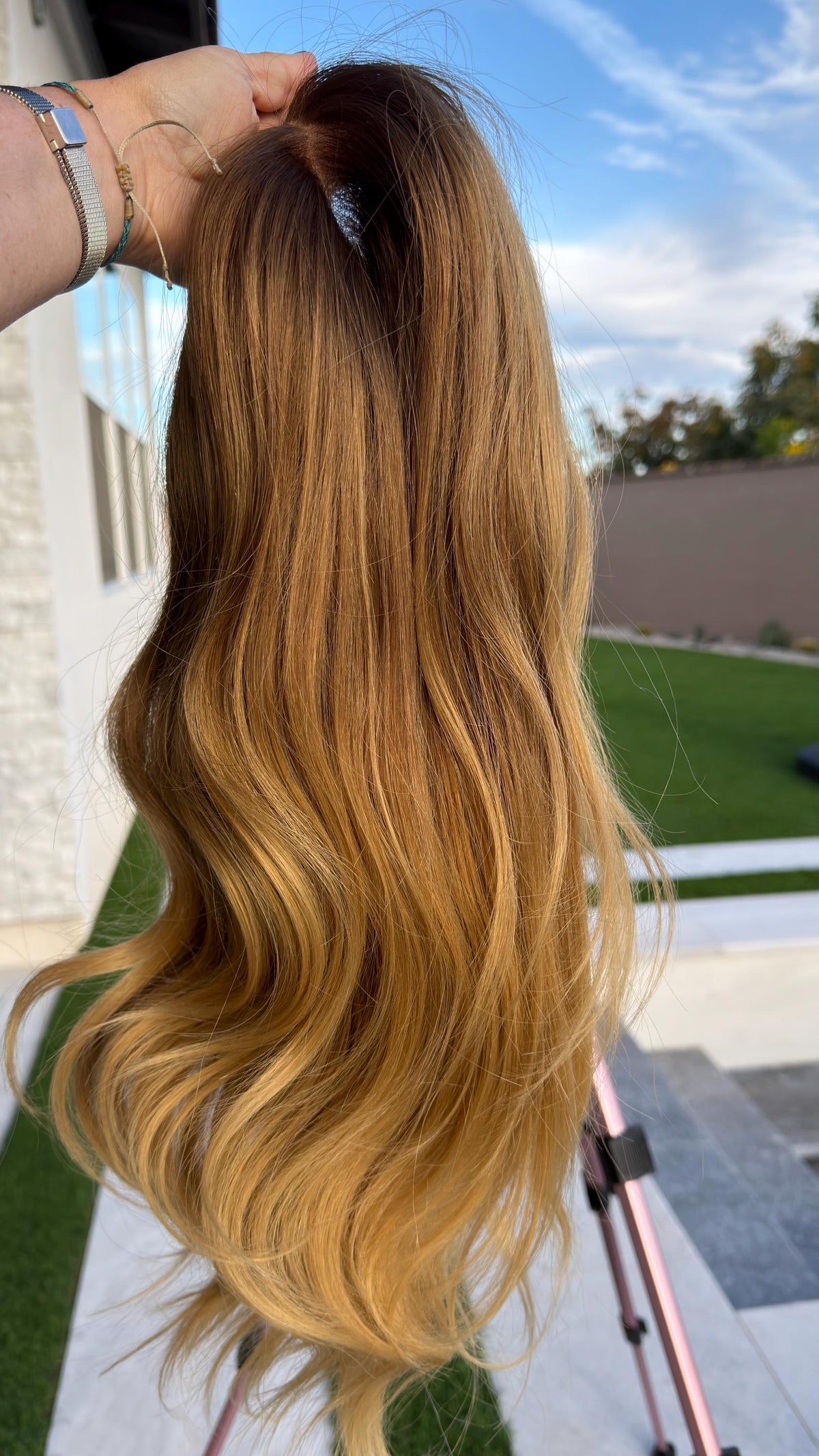 CLEO Layered Brazilian Virgin Human Hair Wig | Medium Density 13x6 Lace Front Wig | Soft Golden Blonde Vtabs | 18”-26” Bleached Knots