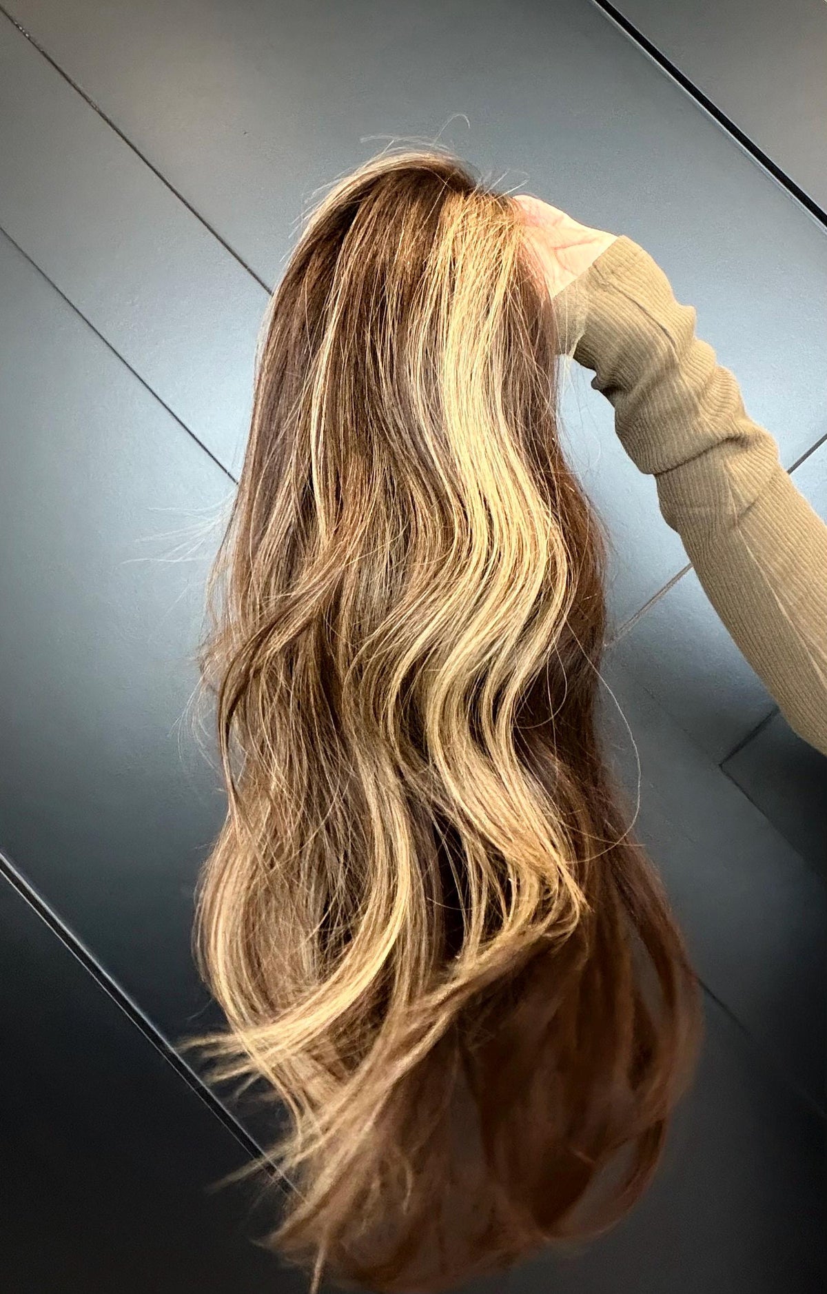 JANA Layered Brazilian Virgin Human Hair Wig | Medium Density 5x5.5” Lace Top Wig | Warm bronde balayage | 18”-26” Bleached Knot