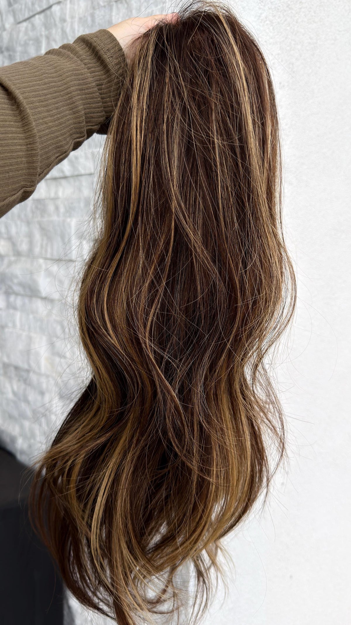 JANA Layered Brazilian Virgin Human Hair Wig | Medium Density 5x5.5” Lace Top Wig | Warm bronde balayage | 18”-26” Bleached Knot