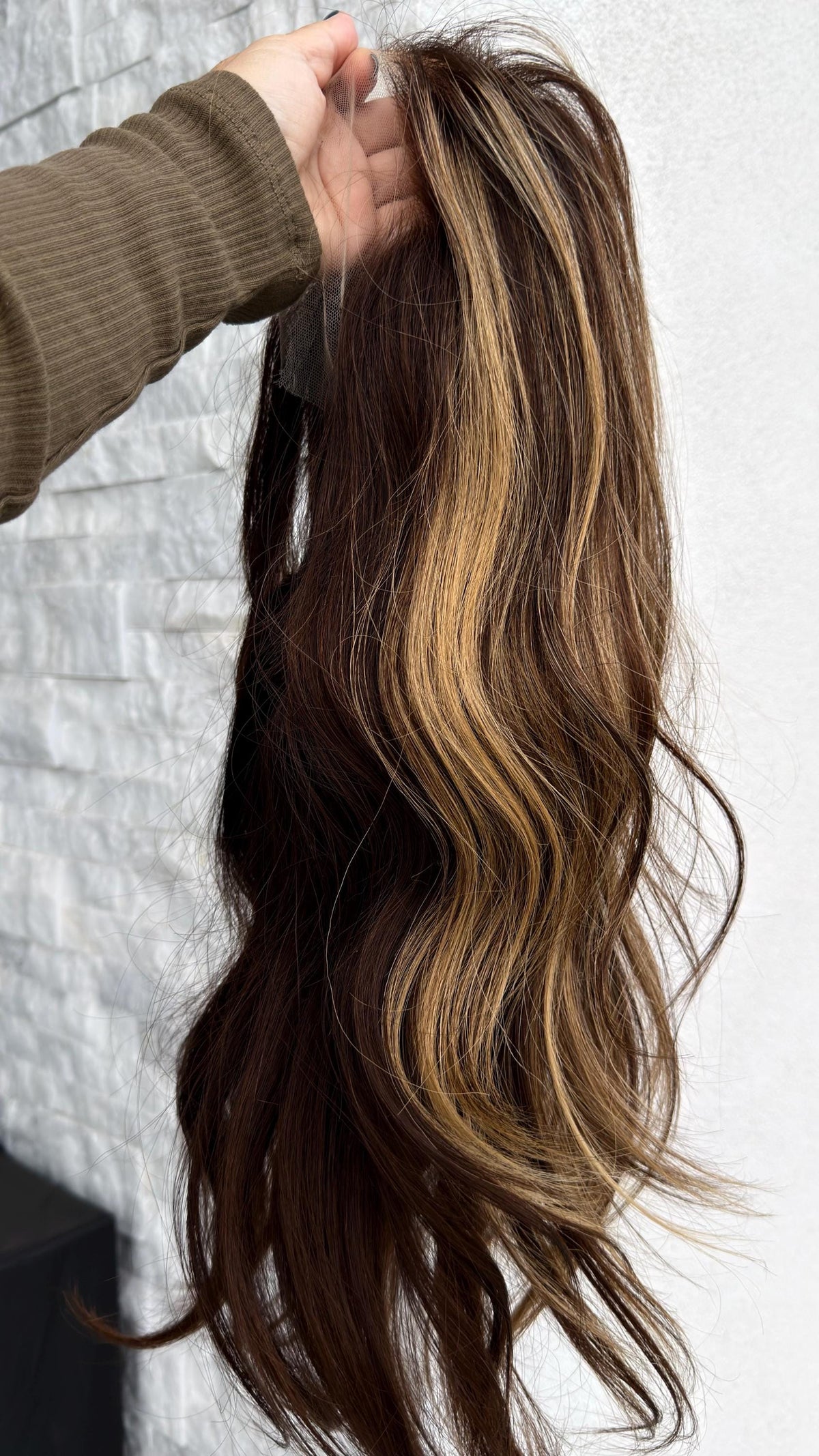JANA Layered Brazilian Virgin Human Hair Wig | Medium Density 5x5.5” Lace Top Wig | Warm bronde balayage | 18”-26” Bleached Knot