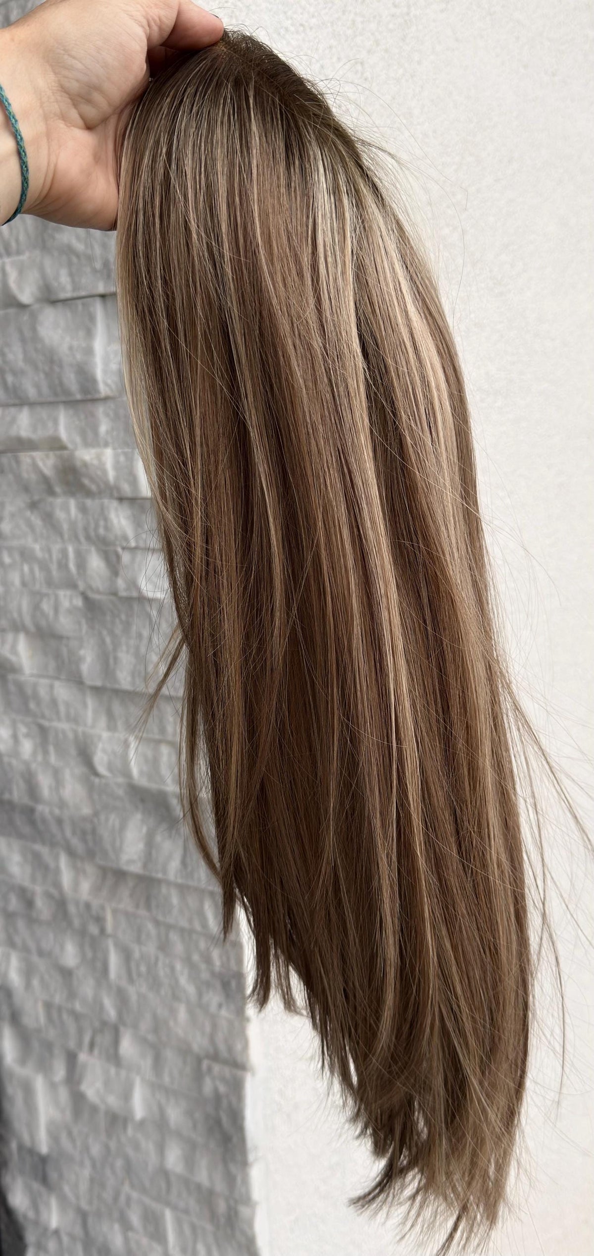 BAILEY Slavic Human Hair Topper 12”-14"-16" | 6.5”x7” Closed Lace with Halo| Low Density | Medium Bronde with Golden Highlights