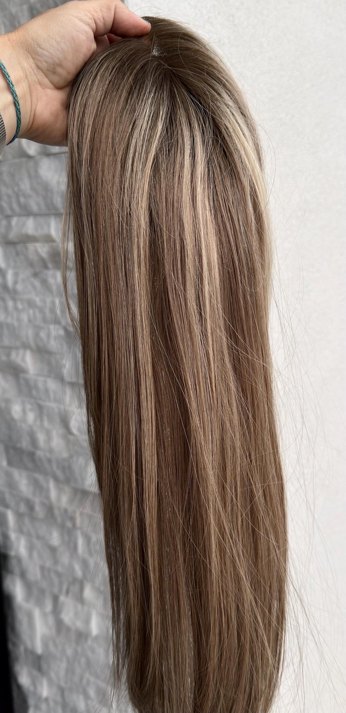 BAILEY Slavic Human Hair Topper 12”-14"-16" | 6.5”x7” Closed Lace with Halo| Low Density | Medium Bronde with Golden Highlights