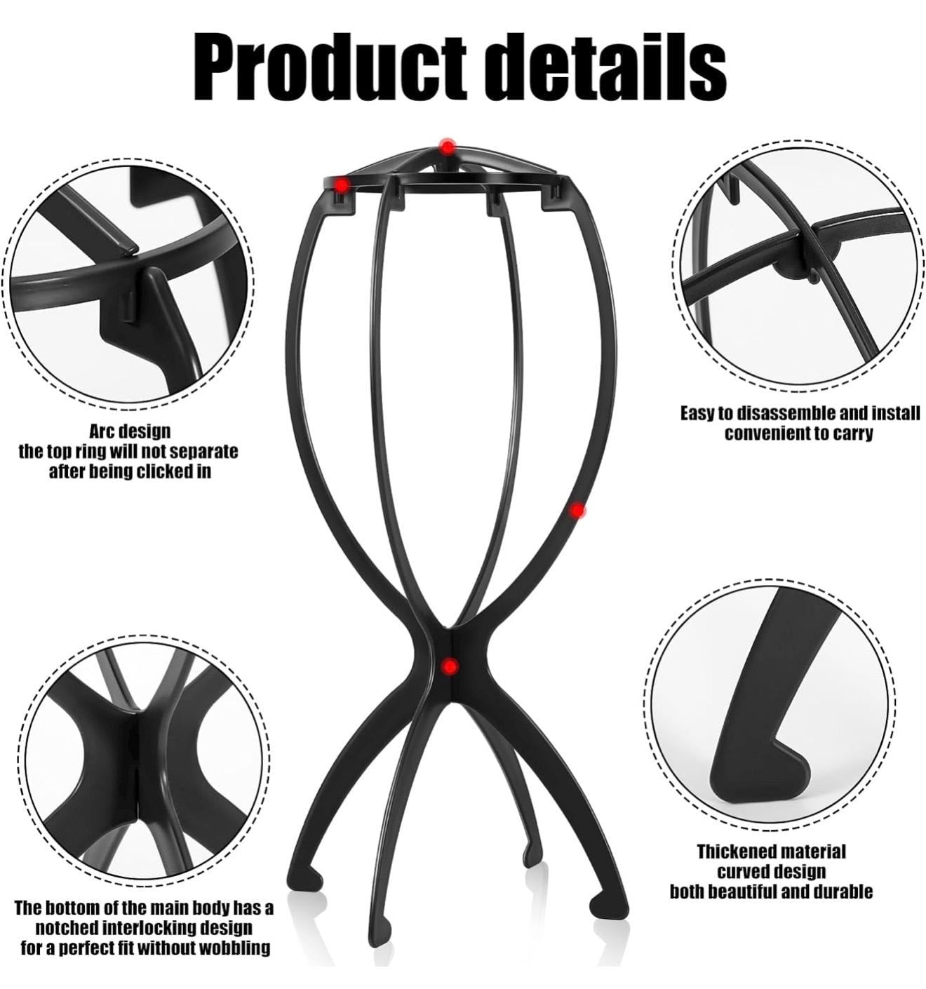 Portable Foldable Plastic Wig Stand for Wigs, Toppers, Styling, Drying, Storage