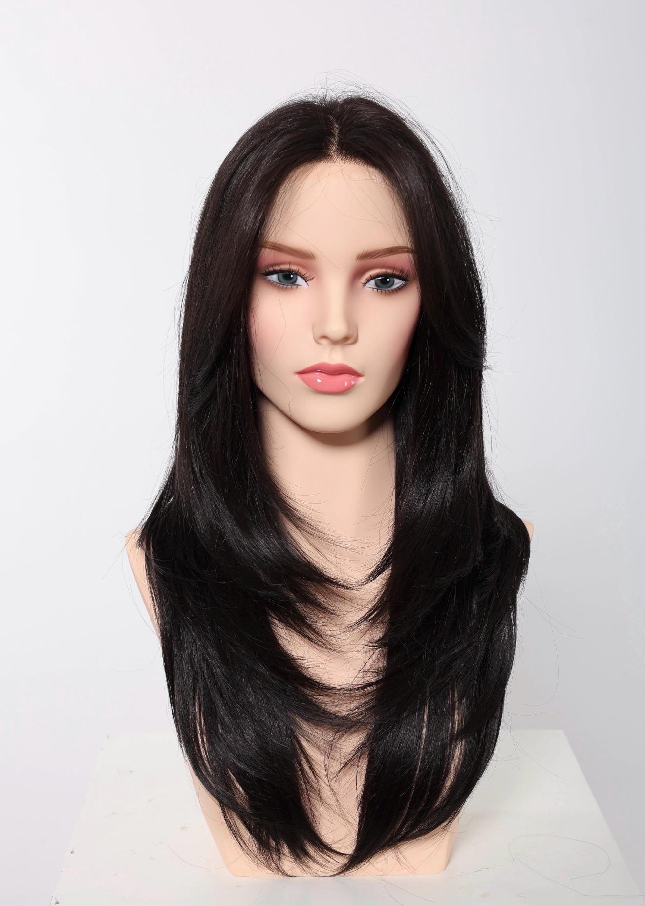 Monofilament Top Wig, Heat-Resistant Futura Fiber, Natural Black, 20" Layers PARCE