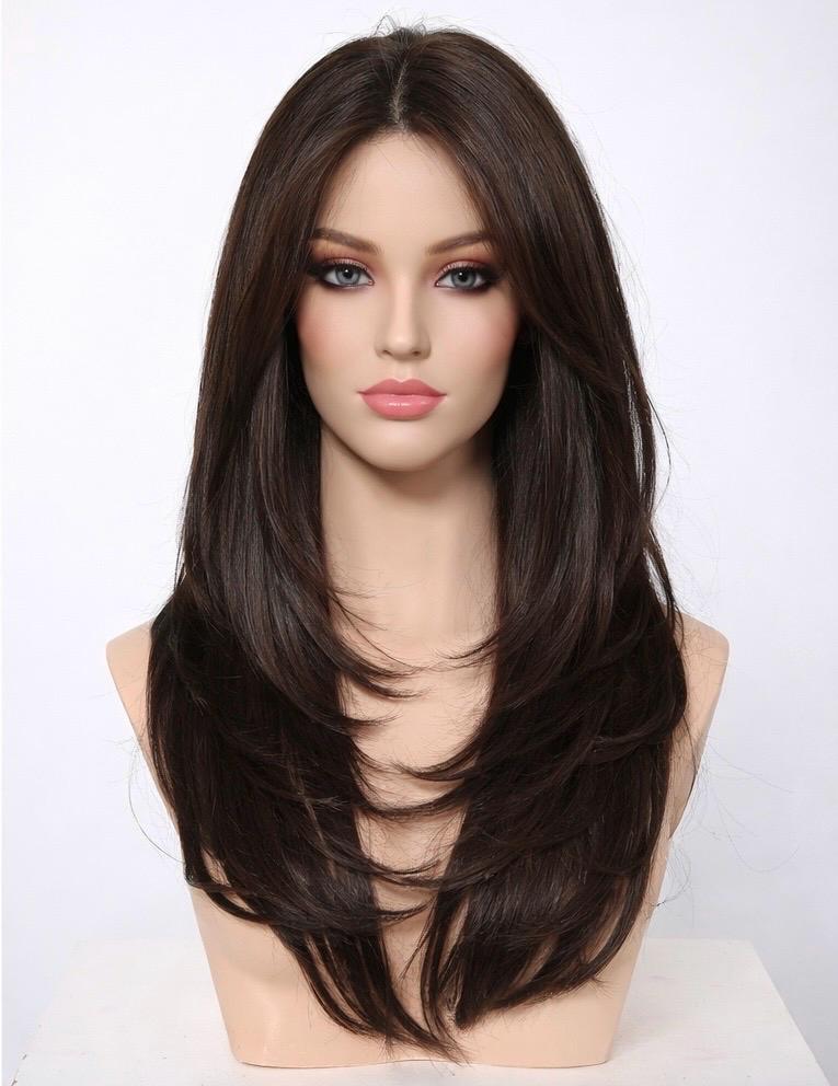 Dark Brown 20" Monofilament Top Wig, Heat-Resistant Futura Fiber, Natural Density CAFE