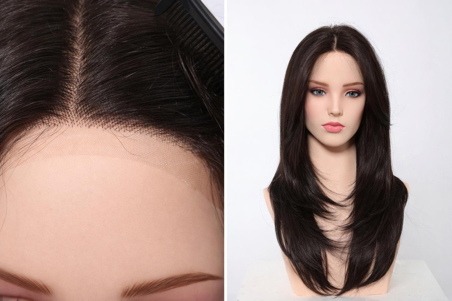 Dark Brown 20" Monofilament Top Wig, Heat-Resistant Futura Fiber, Natural Density CAFE