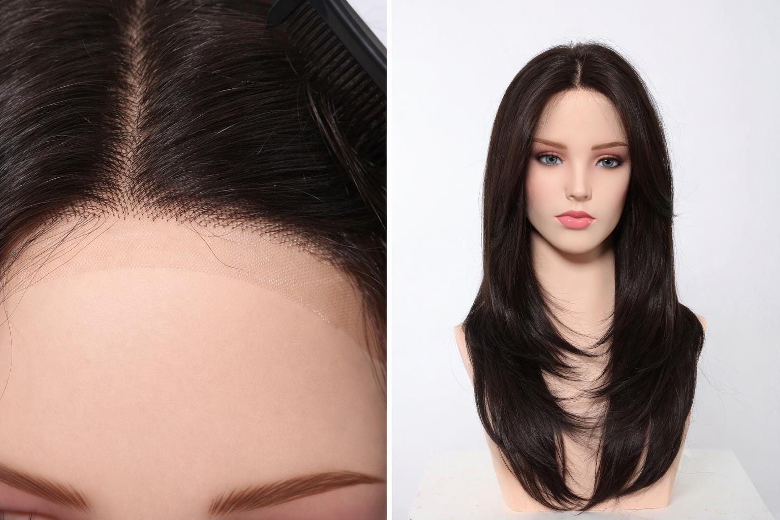 Dark Brown 20" Monofilament Top Wig, Heat-Resistant Futura Fiber, Natural Density CAFE