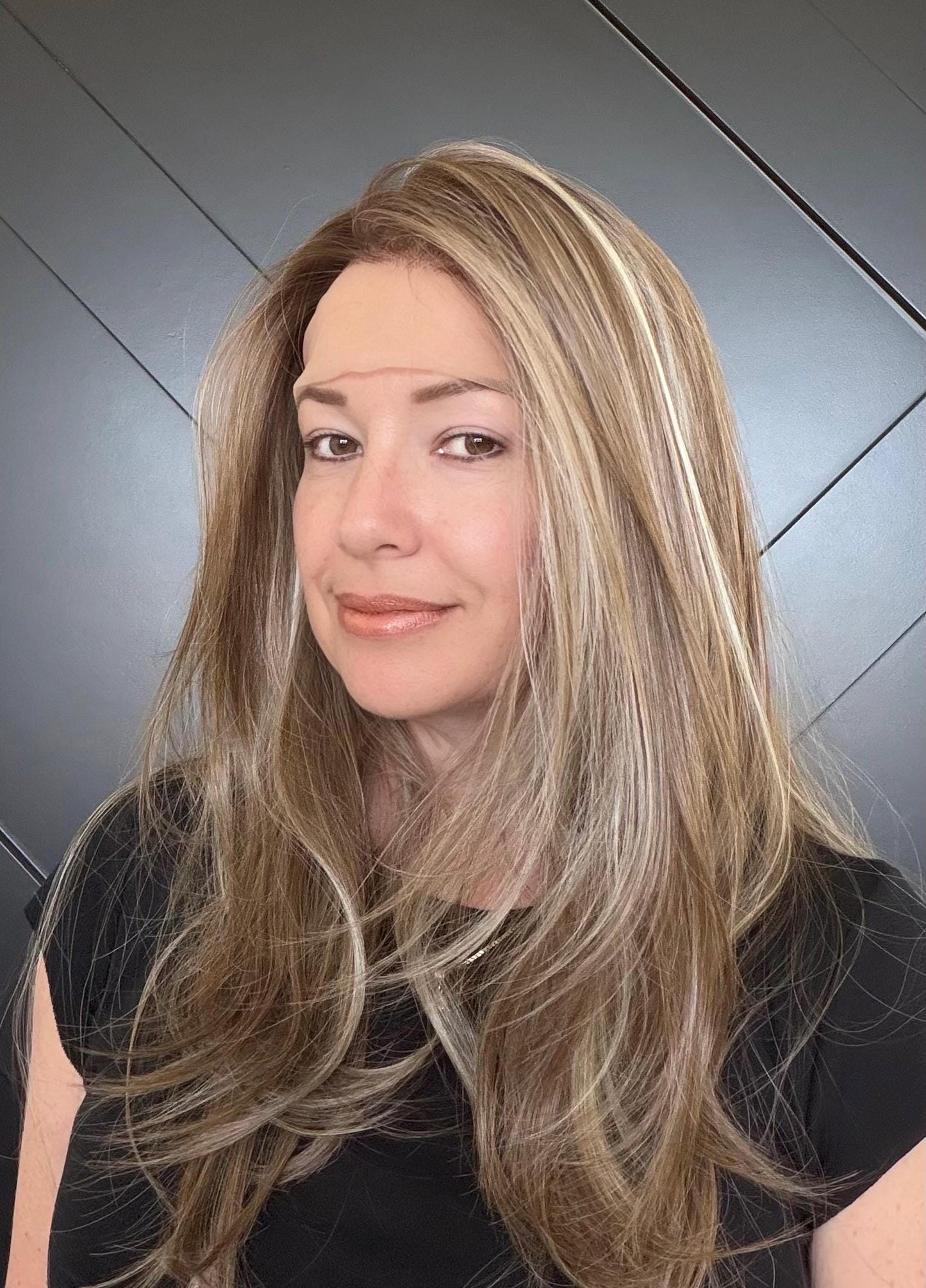 30" Lace Front Wig – Heat-Resistant Futura Fiber, Highlight Blonde Balayage Natural density Layered Haircut customization available RIO
