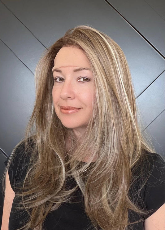 30" Lace Front Wig – Heat-Resistant Futura Fiber, Highlight Blonde Balayage Natural density Layered Haircut customization available RIO