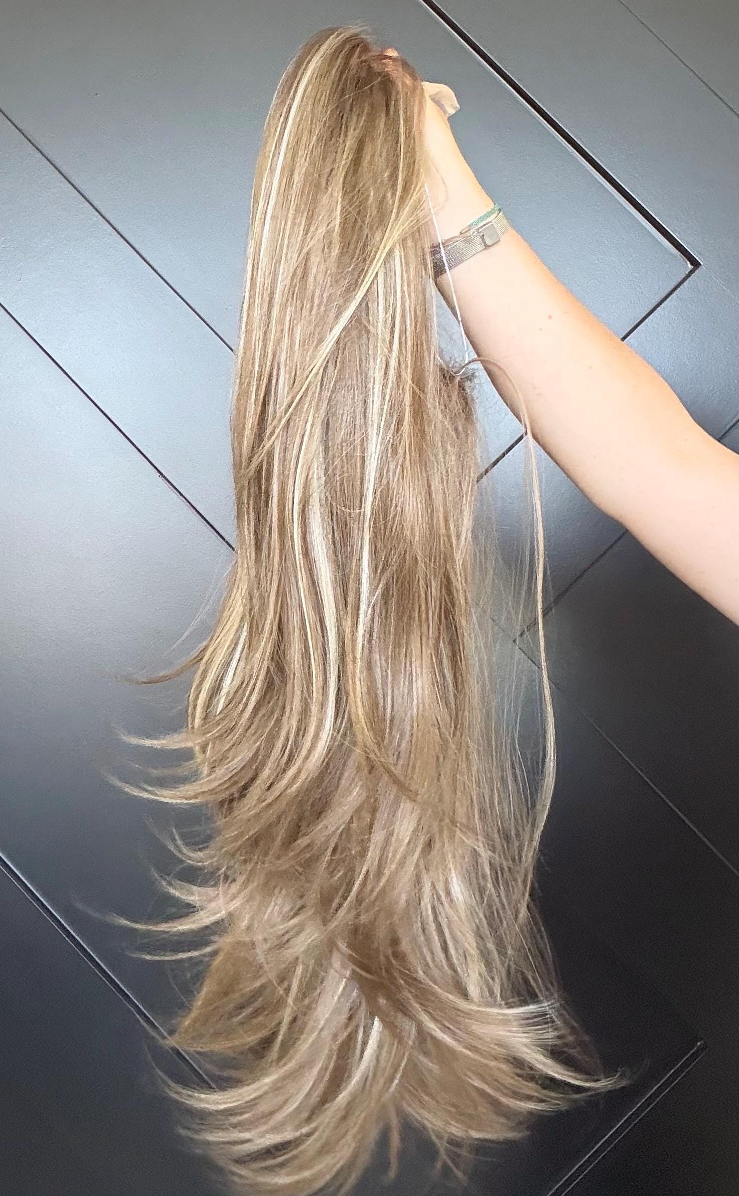 30" Lace Front Wig – Heat-Resistant Futura Fiber, Highlight Blonde Balayage Natural density Layered Haircut customization available RIO