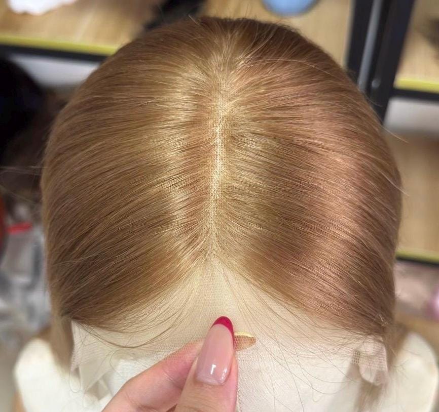 BETTY 20” Ukanian hair lace Top Human Hair Topper w/silk liner – Ukrainian Hair Beige Blonde | 7x7 Base | Clip-In Topper natural density