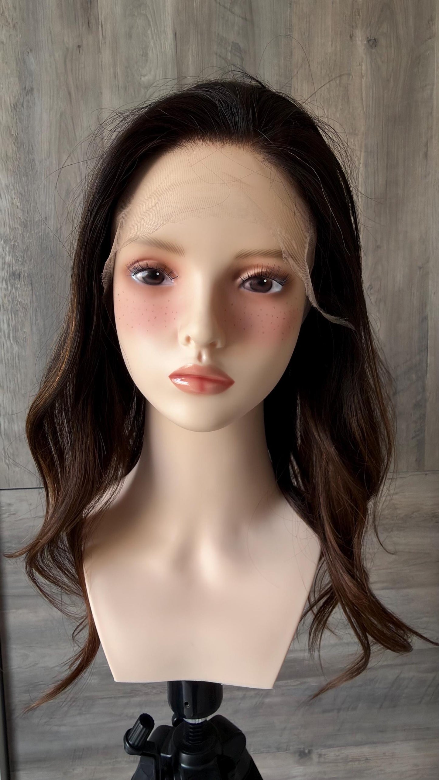 HELENA 9x9 clipless 360 Brazilian human hair topper| Brown Balayage, lace front Glueless Halo Attachment, Clipless, color customization