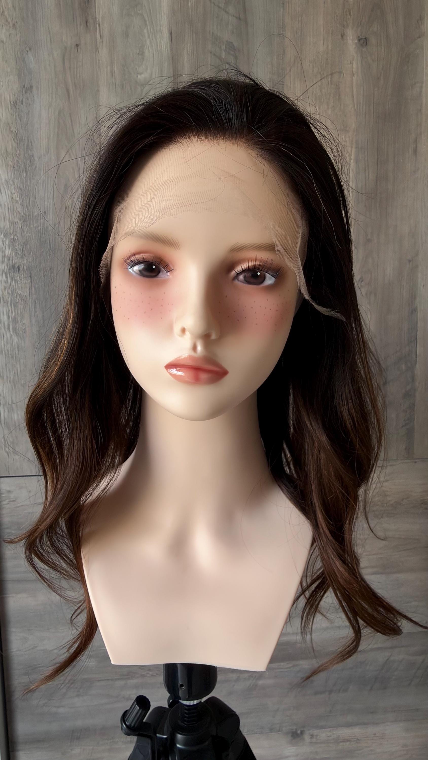 HELENA 9x9 clipless 360 Brazilian human hair topper| Brown Balayage, lace front Glueless Halo Attachment, Clipless, color customization