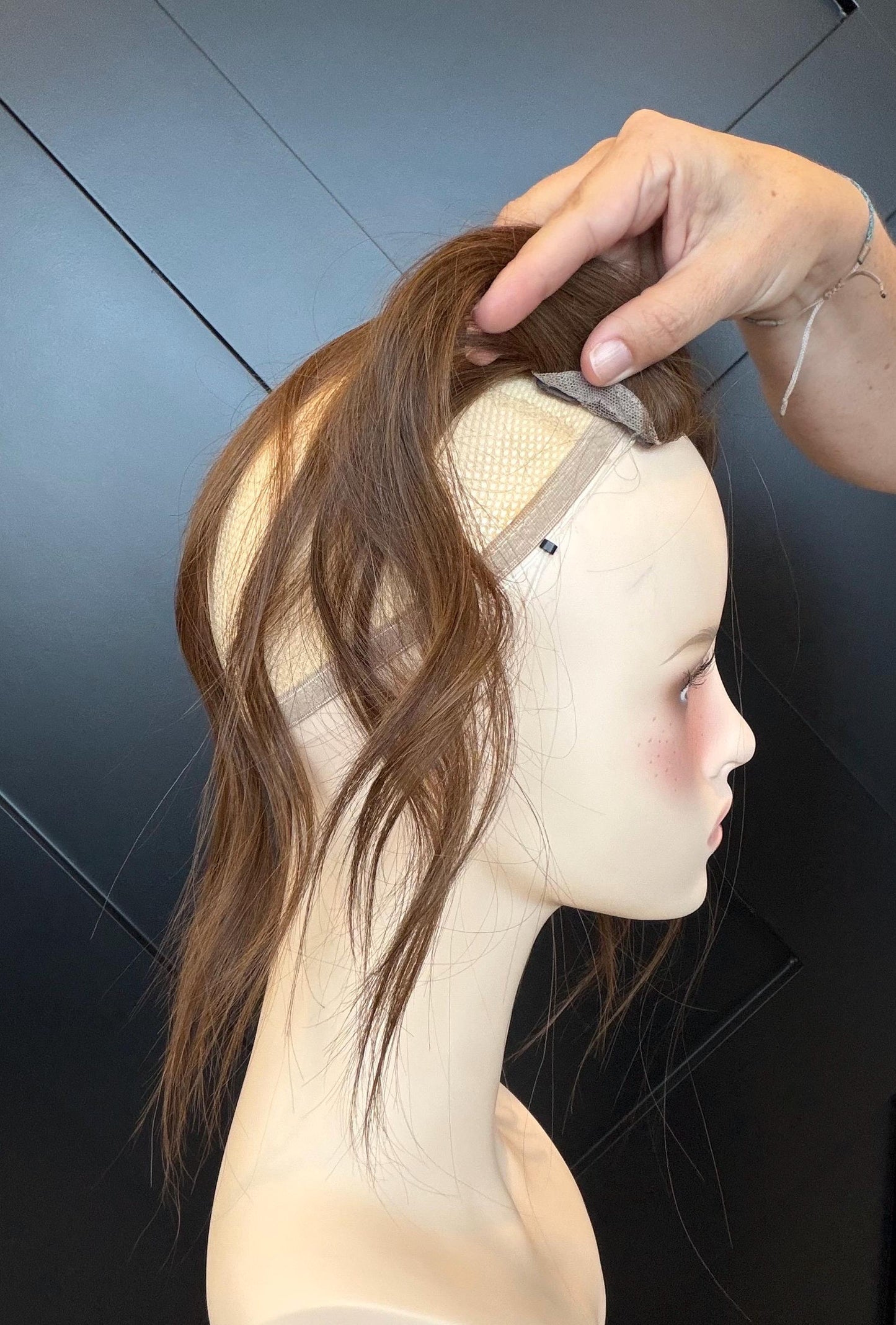 Human Hair T-Shaped Hairline Topper 2x6 + 3x2 | Halo | Receding Hairline | Thinning Hair & Alopecia | 12" | ANABEL Final Sale