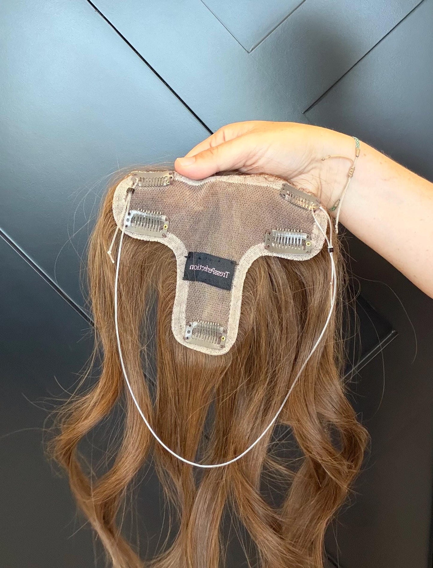 Human Hair T-Shaped Hairline Topper 2x6 + 3x2 | Halo | Receding Hairline | Thinning Hair & Alopecia | 12" | ANABEL Final Sale