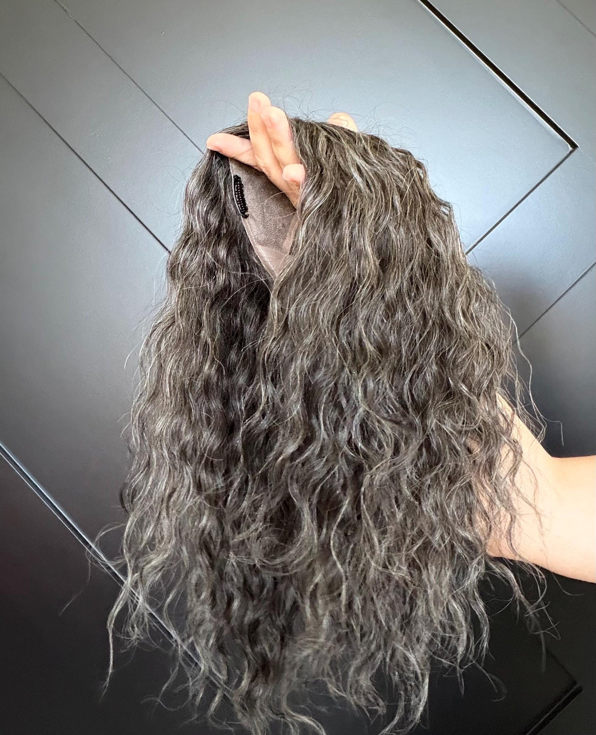 Human Hair Hairline Topper 4.5x10 | Cranial Prosthesis |perm 2A-2B Curls | Mono with lace front| Halo + Clips | High Density | JULIA