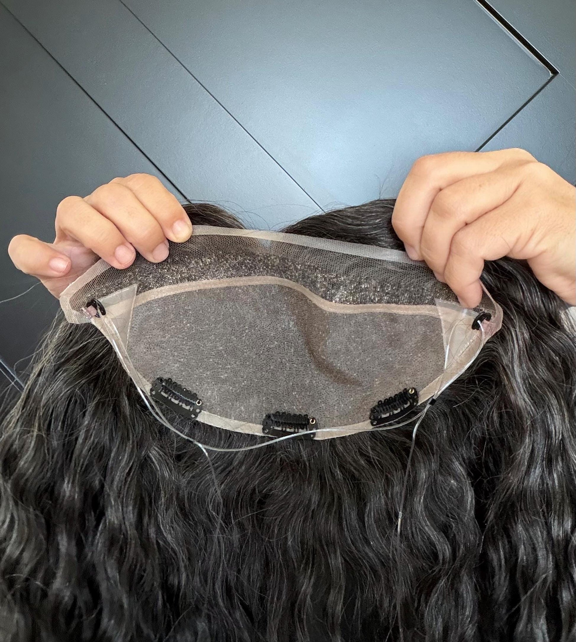 Human Hair Hairline Topper 4.5x10 | Cranial Prosthesis |perm 2A-2B Curls | Mono with lace front| Halo + Clips | High Density | JULIA