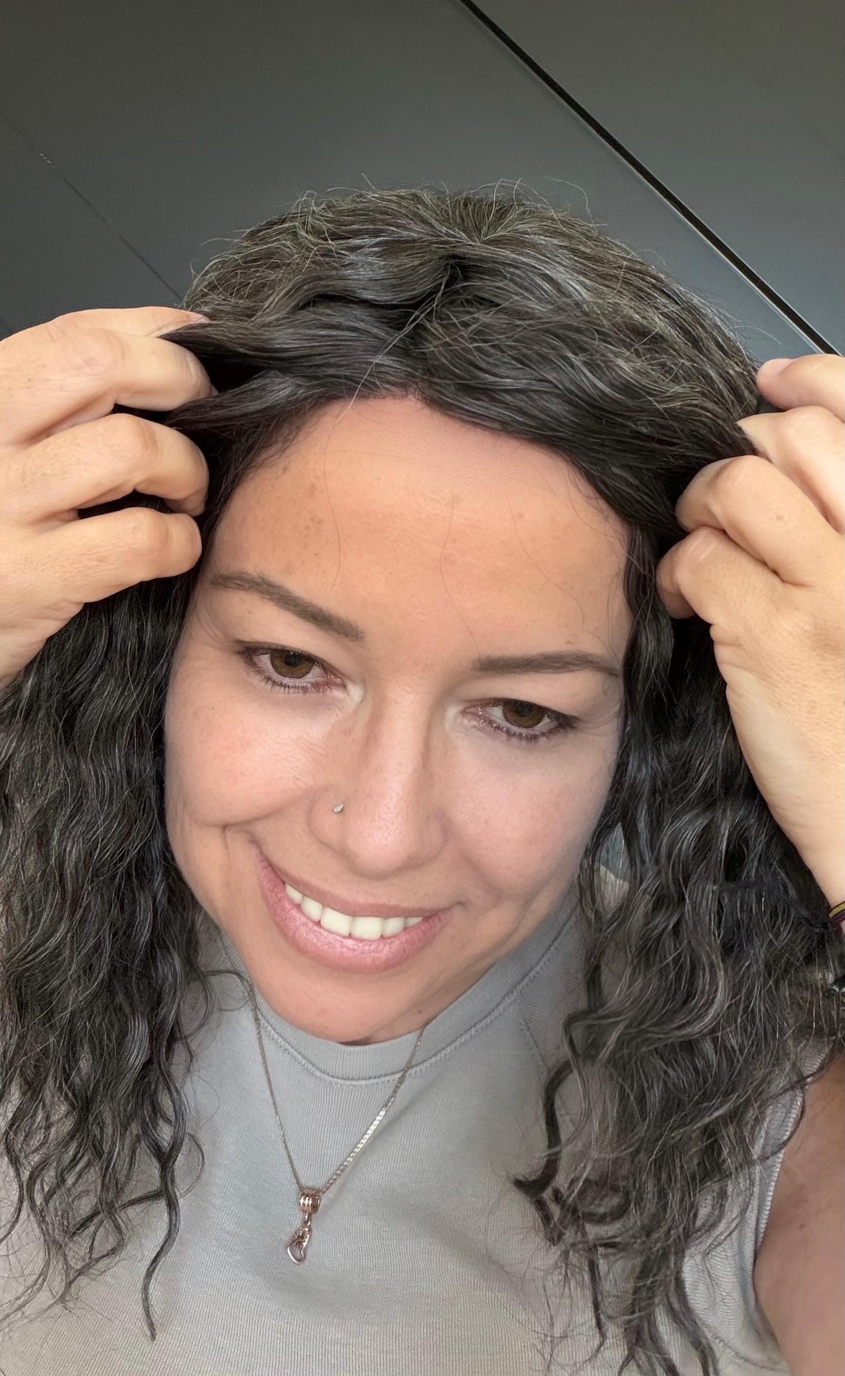 Human Hair Hairline Topper 4.5x10 | Cranial Prosthesis |perm 2A-2B Curls | Mono with lace front| Halo + Clips | High Density | JULIA