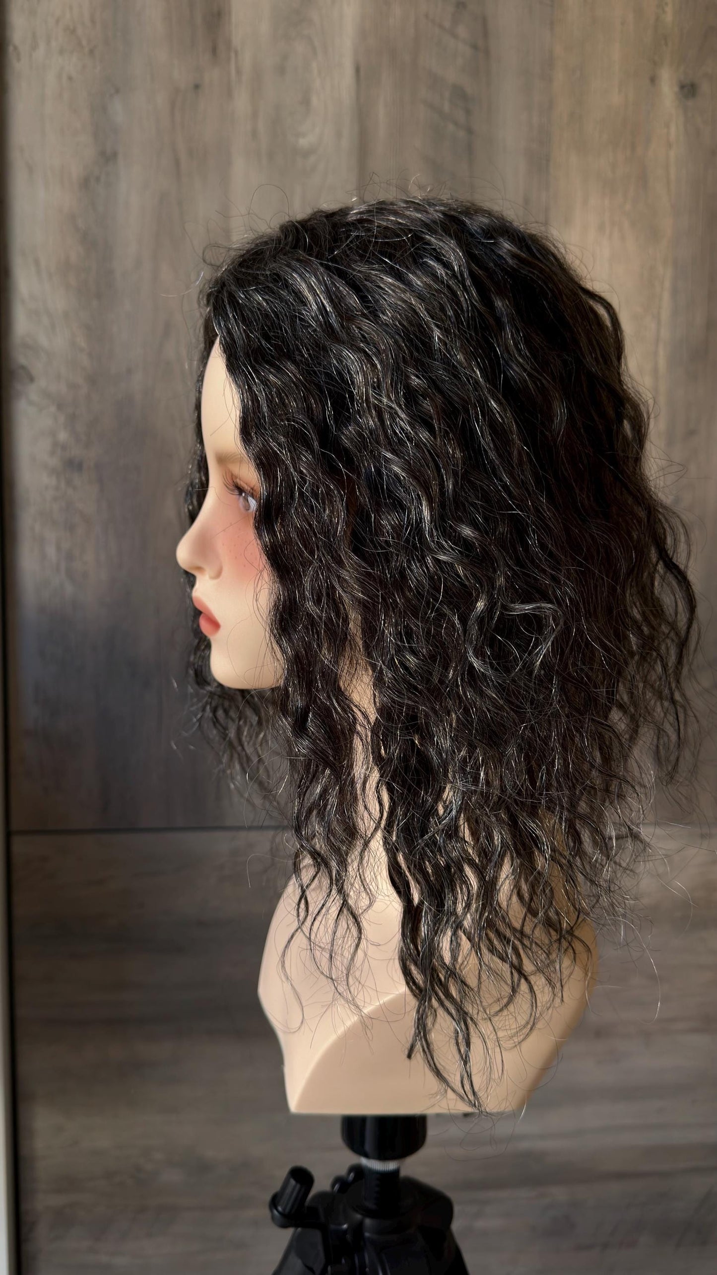 Human Hair Hairline Topper 4.5x10 | Cranial Prosthesis |perm 2A-2B Curls | Mono with lace front| Halo + Clips | High Density | JULIA